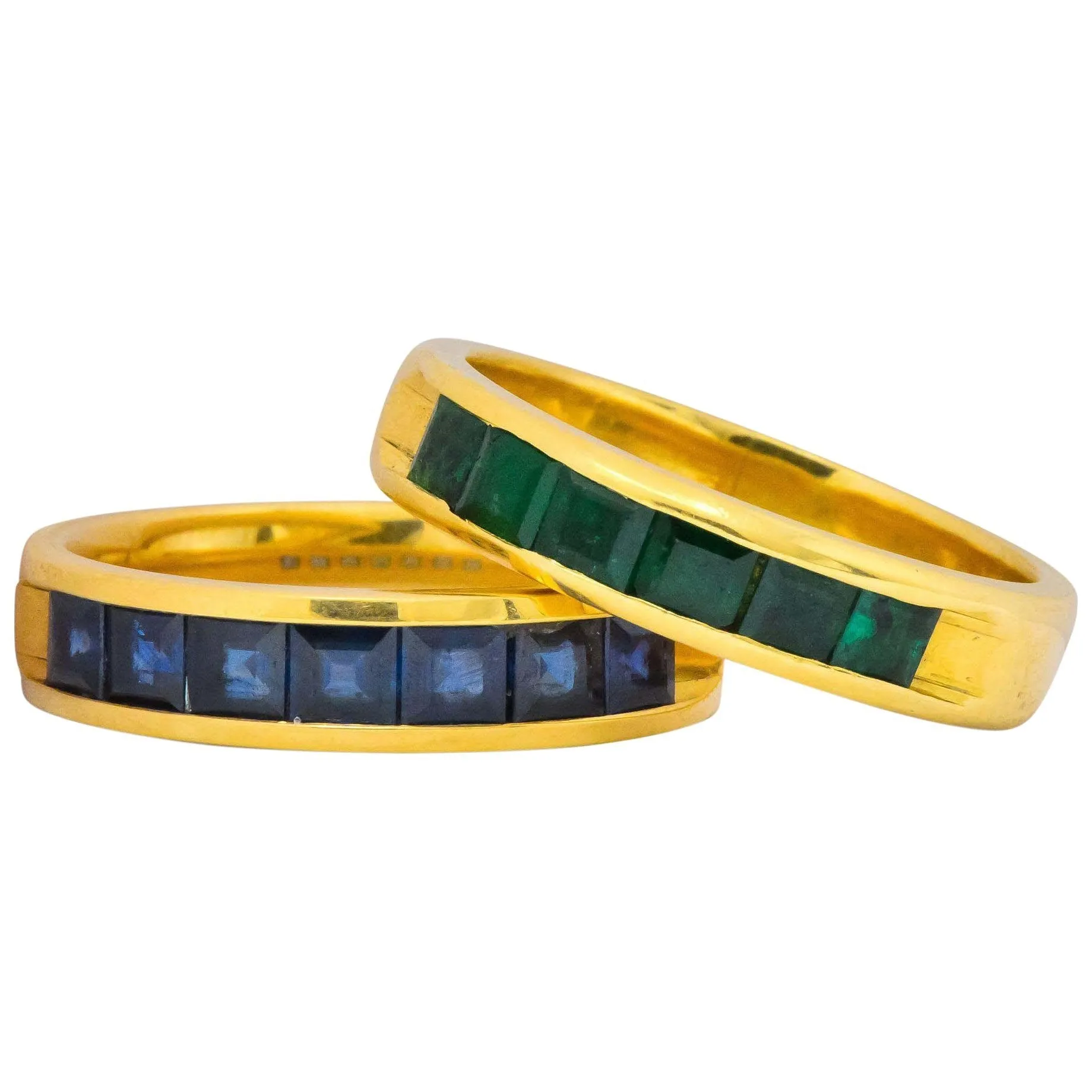 2 Contemporary 5.50 CTW Sapphire Emerald 18 Karat Gold Men's Band Rings