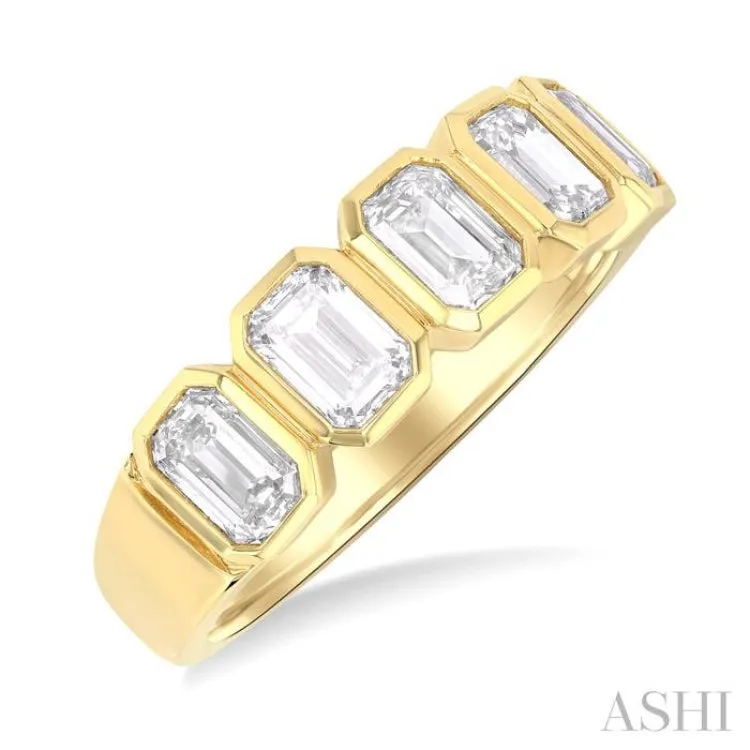 2 ctw Bezel Set 5-Stone Emerald Cut Diamond Fashion Band in 14K Yellow Gold