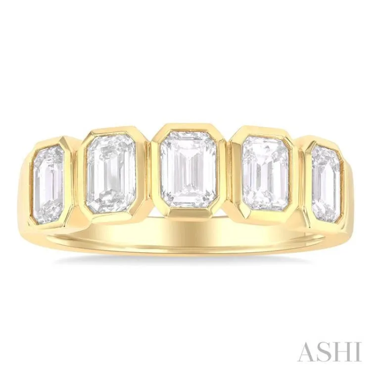 2 ctw Bezel Set 5-Stone Emerald Cut Diamond Fashion Band in 14K Yellow Gold
