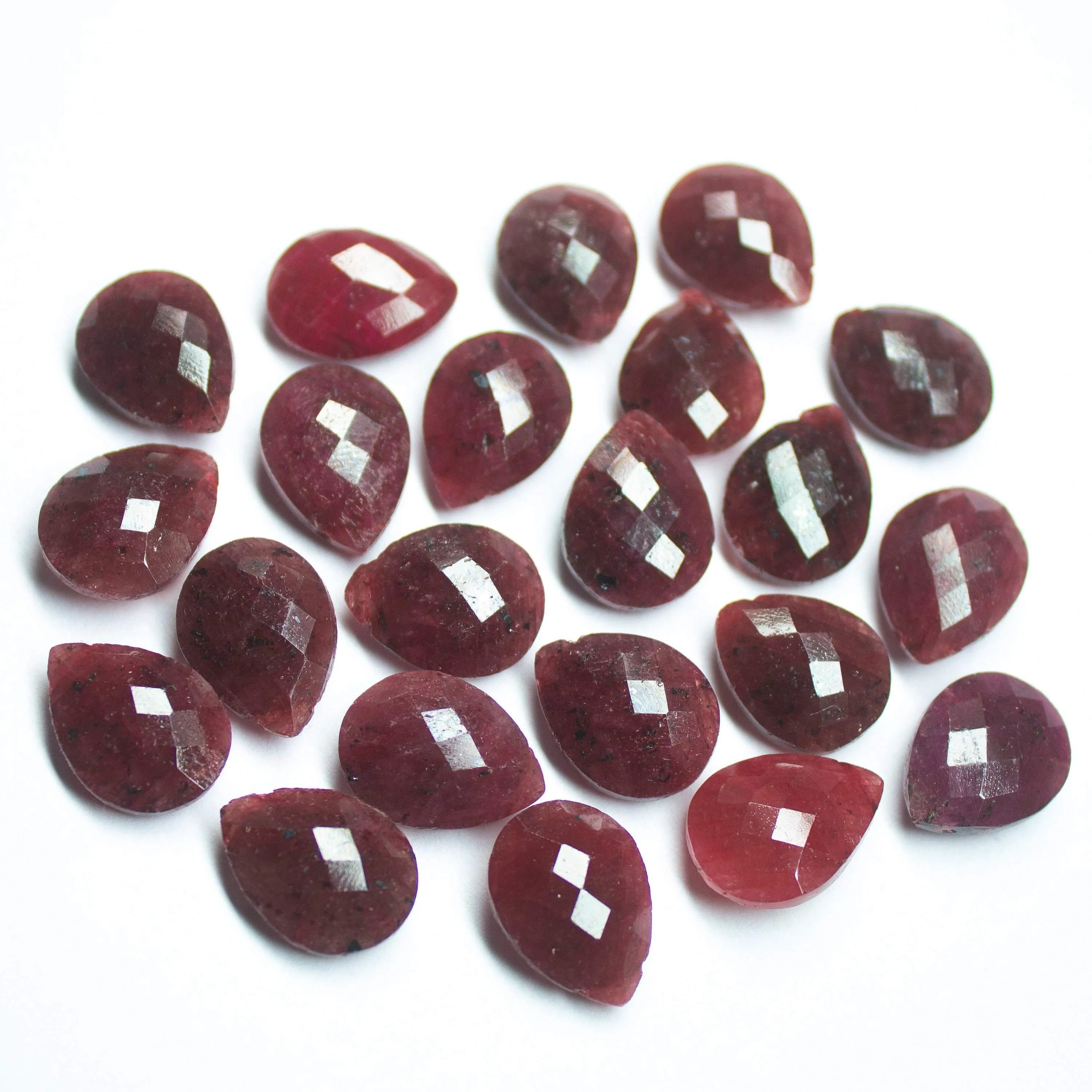2 matching pair, 16x12mm, Natural Red Ruby Faceted Pear Drops Side Drilled Briolette Beads
