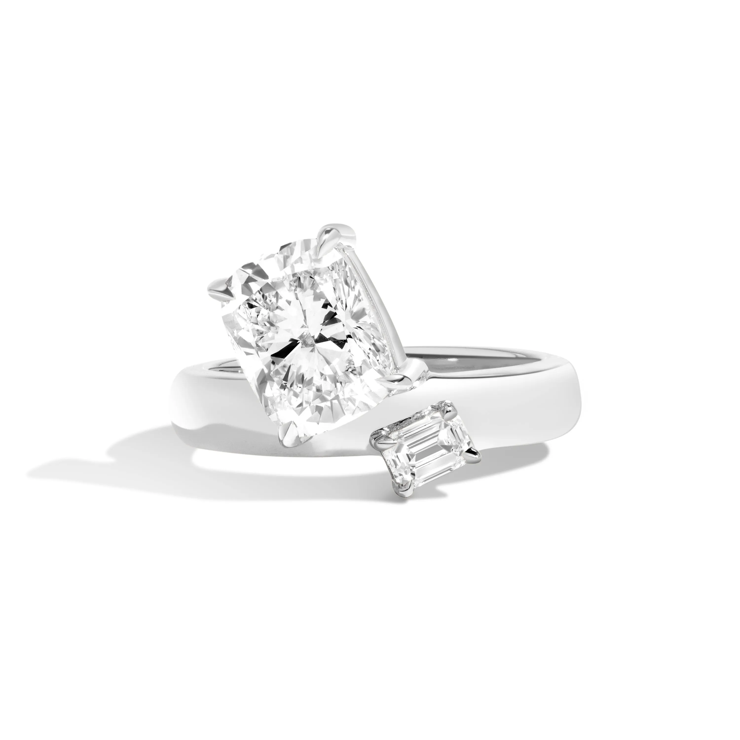 2-Stone Tilted Cushion-Cut Offset Ring