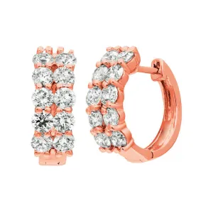 2.00 Carat Natural 2 Rows Diamond Hoop Earrings G SI 14K Rose Gold