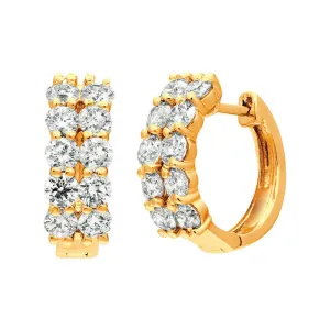 2.00 Carat Natural 2 Rows Diamond Hoop Earrings G SI 14K Yellow Gold