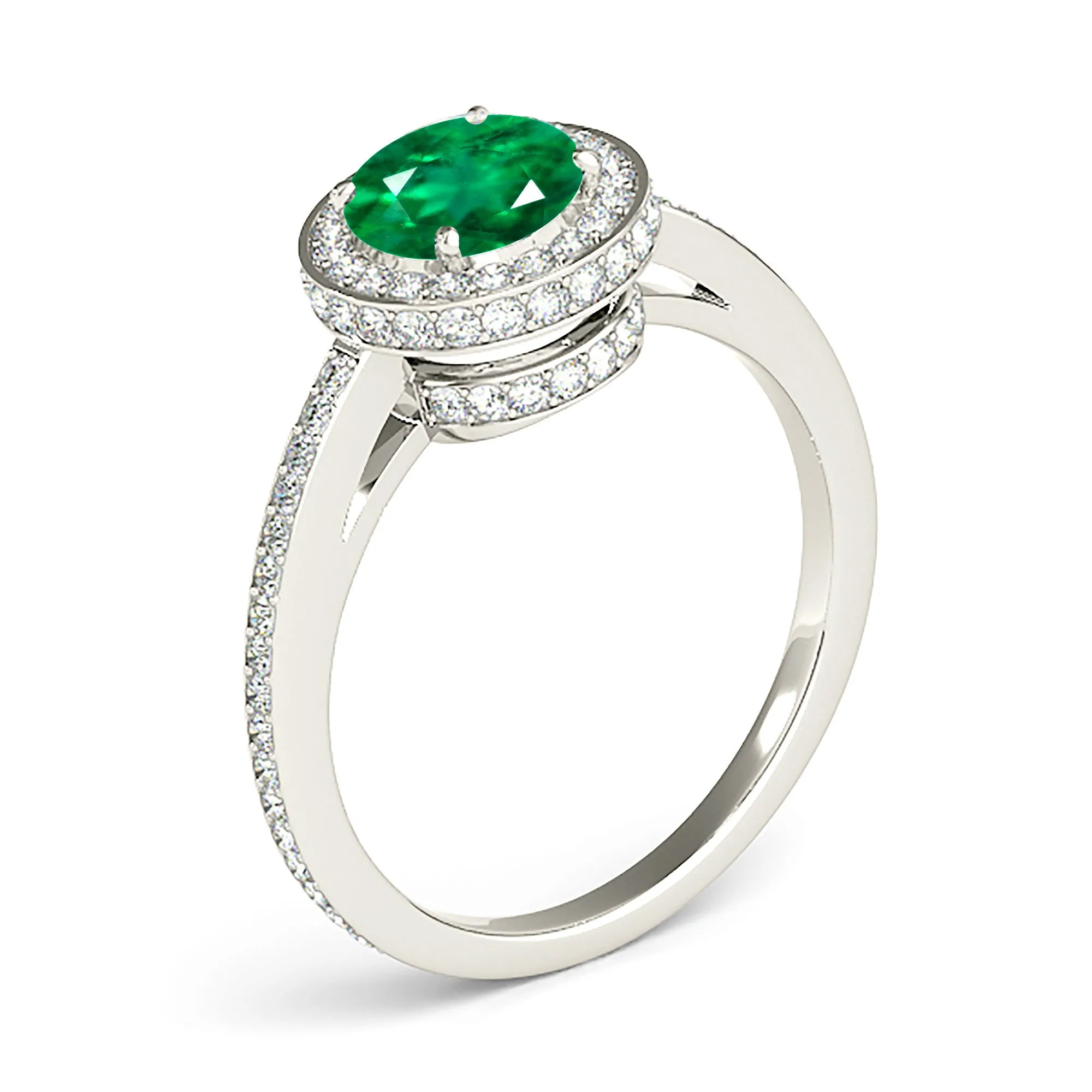 2.00 ct. Genuine Emerald Double Halo Ring With Under Halo and Side Diamonds