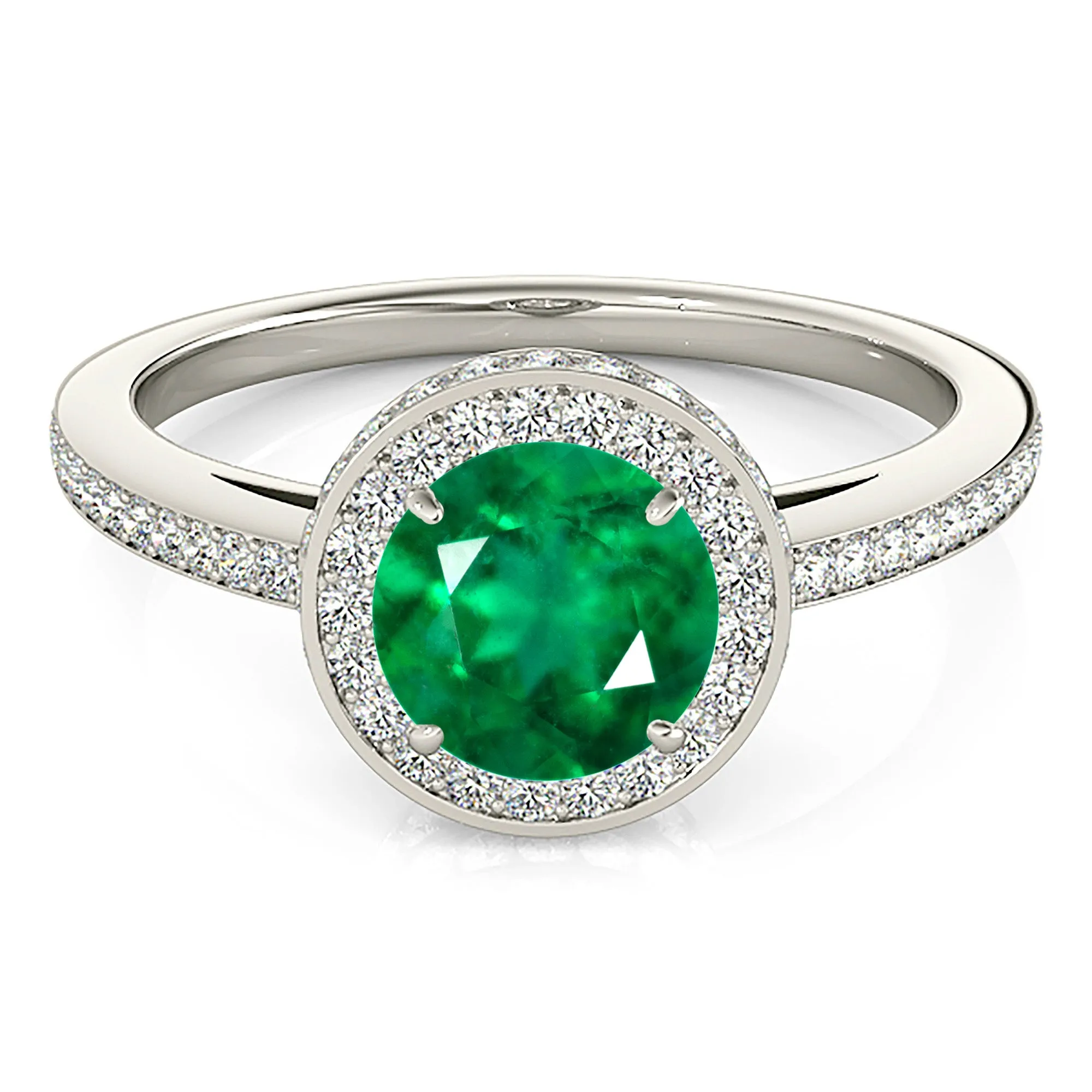 2.00 ct. Genuine Emerald Double Halo Ring With Under Halo and Side Diamonds