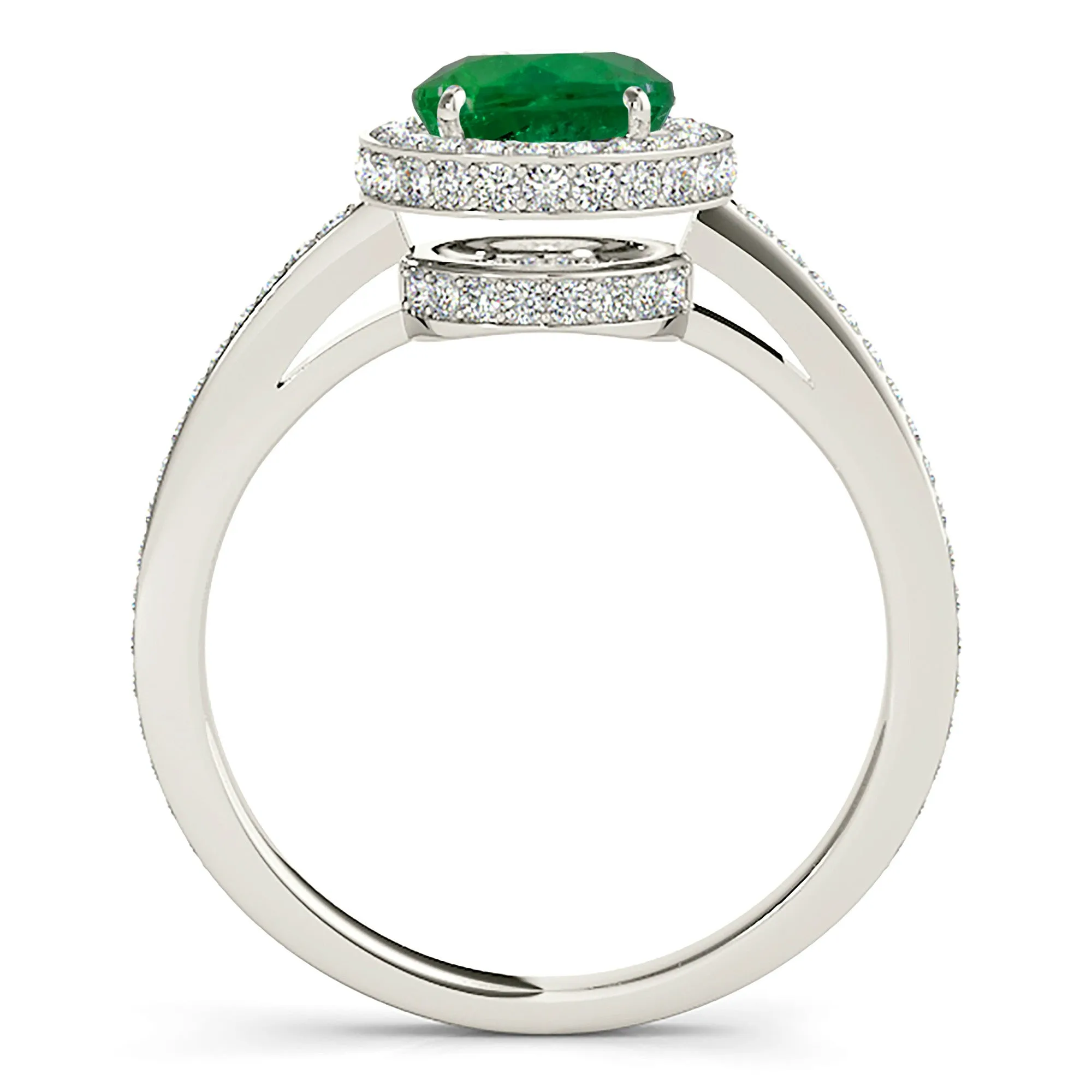 2.00 ct. Genuine Emerald Double Halo Ring With Under Halo and Side Diamonds