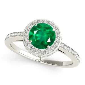 2.00 ct. Genuine Emerald Double Halo Ring With Under Halo and Side Diamonds