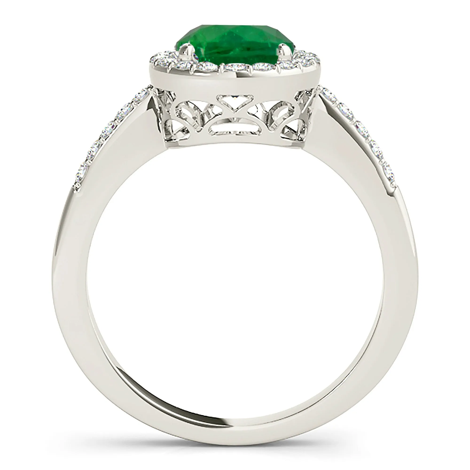 2.00 ct. Genuine Emerald Ring With Delicate Halo and Band, Filigree Basket