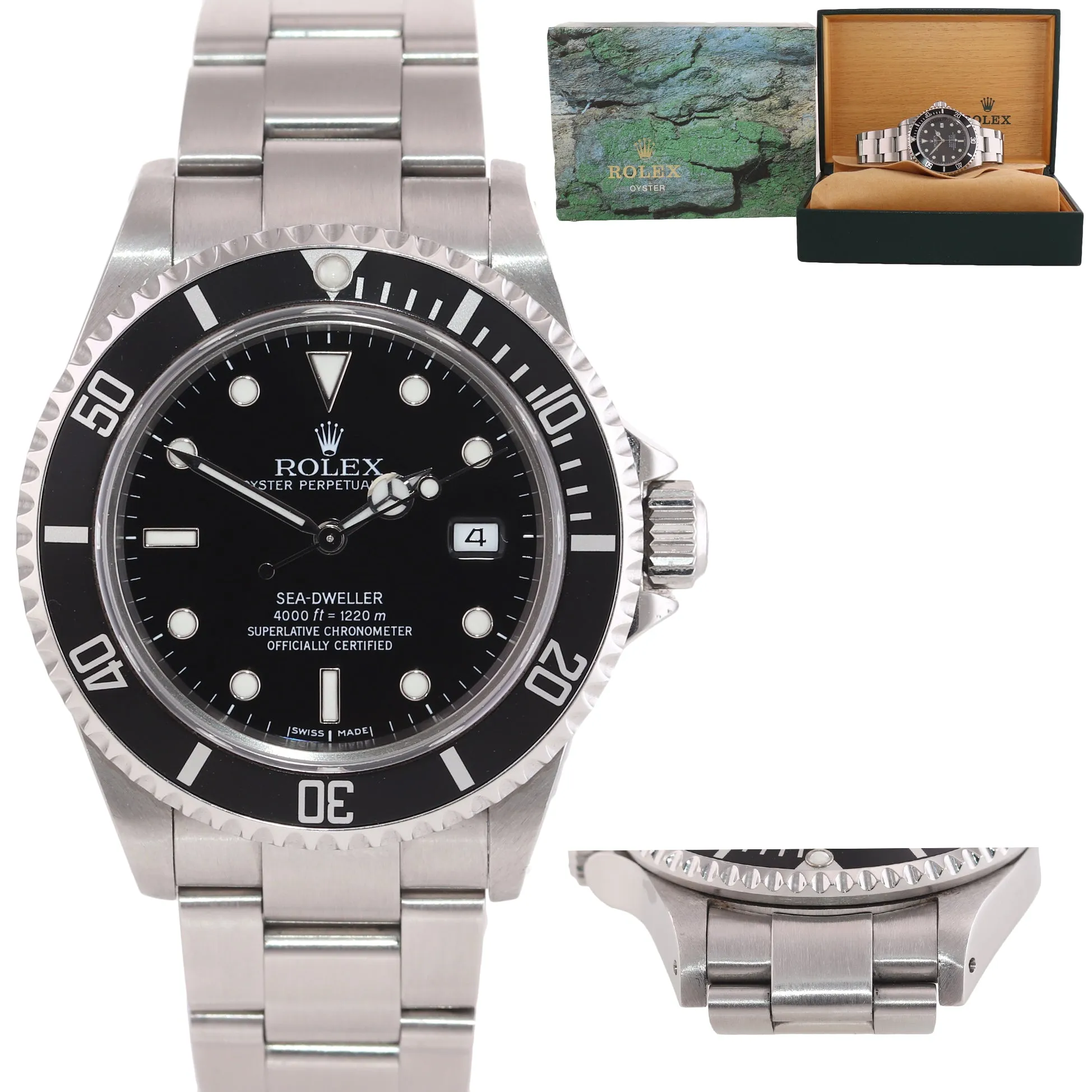2002 Rolex Sea-Dweller Steel 16600 Black Dial Date 40mm No holes Watch Box