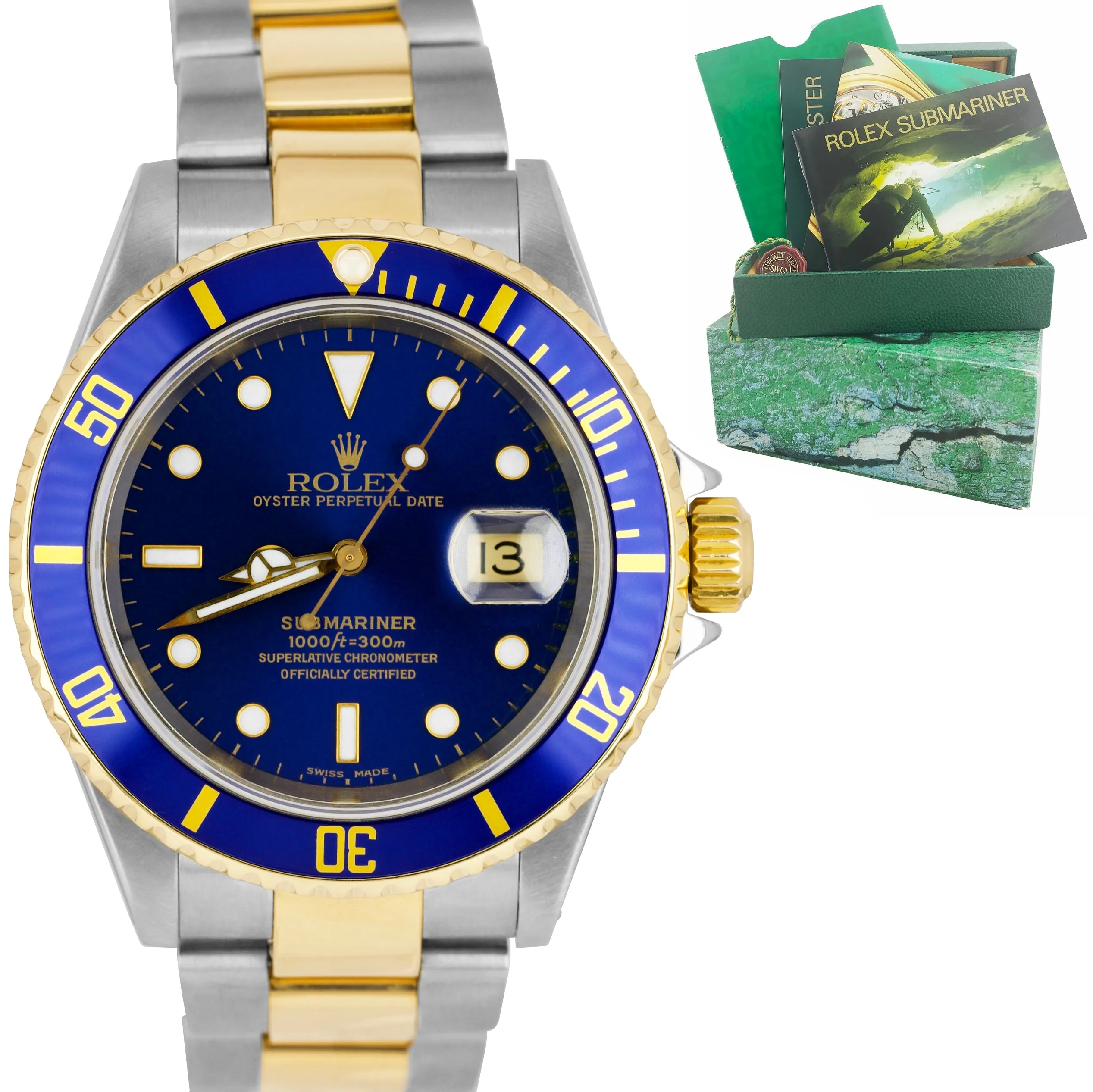2003 Rolex Submariner 16613 Two-Tone Stainless Blue Date Dive 40mm Watch SEL