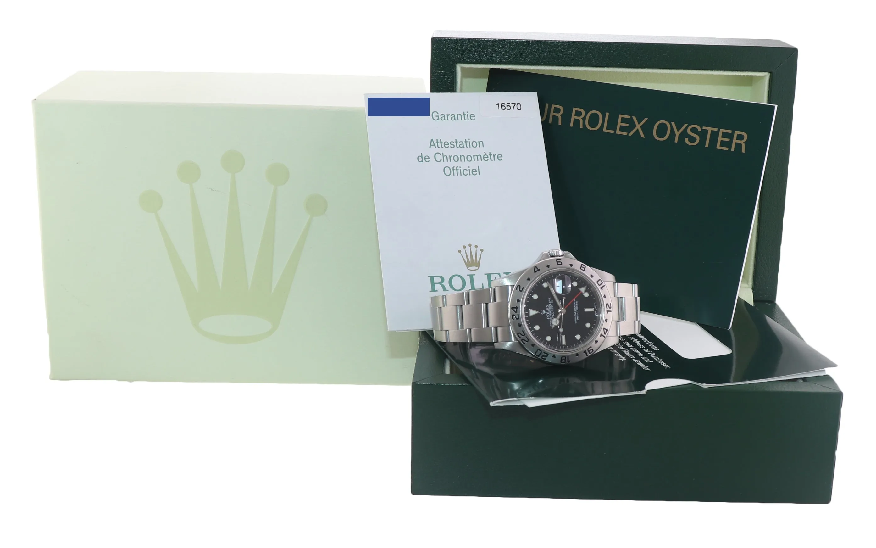 2005 PAPERS Rolex Explorer II Steel Black Dial 16570 40mm GMT SEL Watch Box
