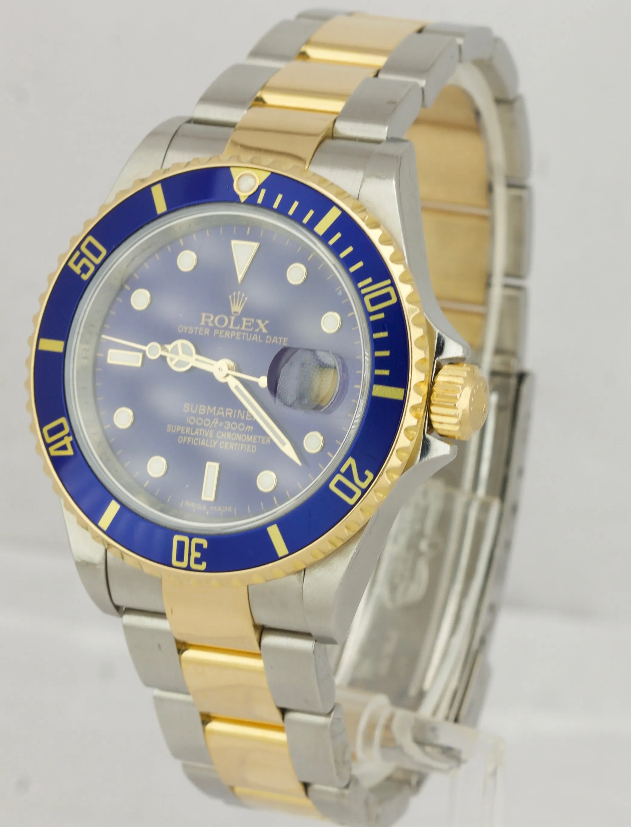 2008 REHAUT Rolex Submariner Date Z999 16613 T Two-Tone Gold Blue Dive Watch