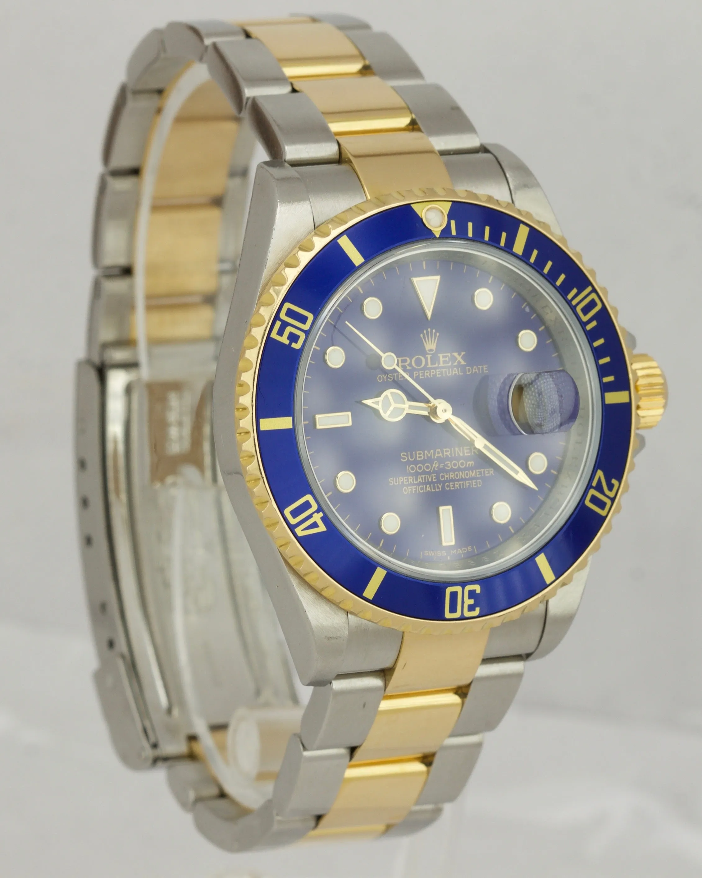 2008 REHAUT Rolex Submariner Date Z999 16613 T Two-Tone Gold Blue Dive Watch