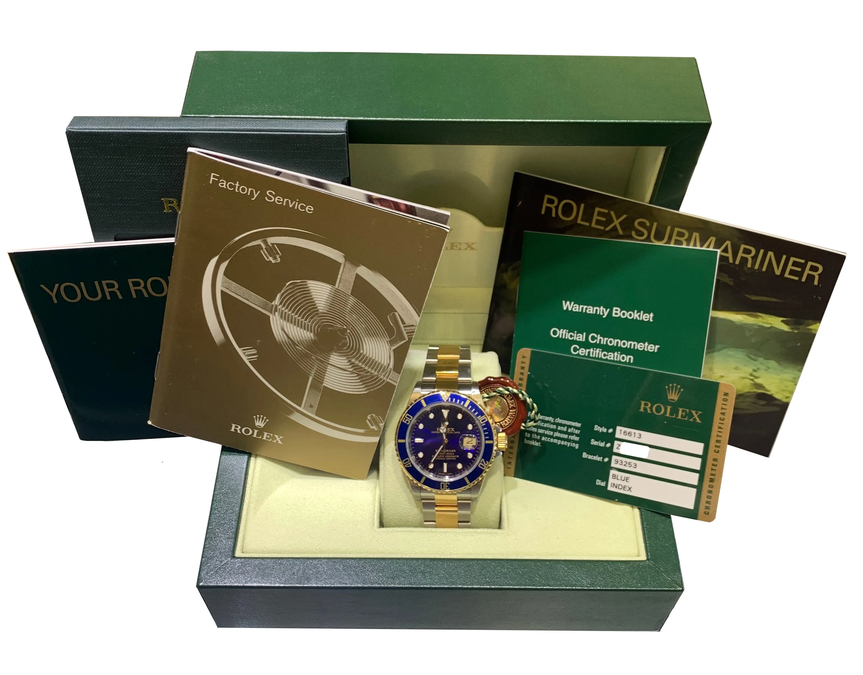 2008 REHAUT Rolex Submariner Date Z999 16613 T Two-Tone Gold Blue Dive Watch