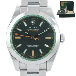 2015 PAPERS Rolex Milgauss Green Anniversary 116400gv Steel Black Watch Box