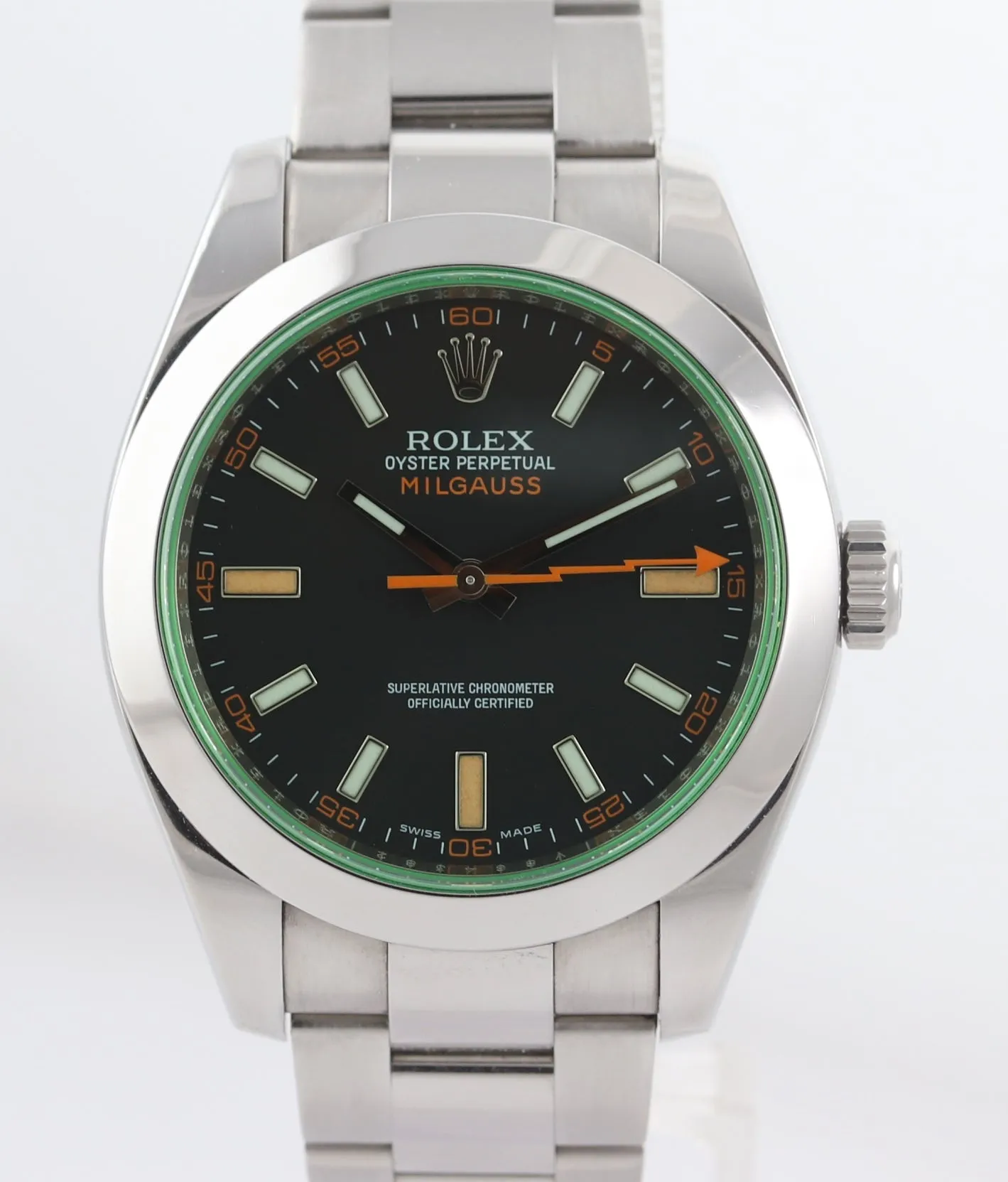 2015 PAPERS Rolex Milgauss Green Anniversary 116400gv Steel Black Watch Box
