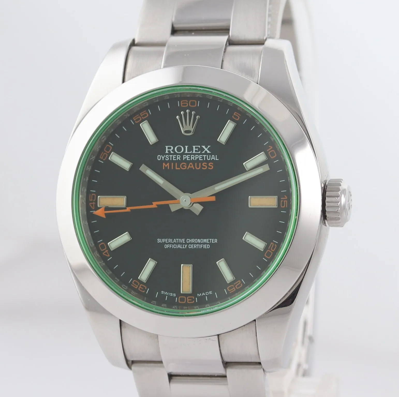 2015 PAPERS Rolex Milgauss Green Anniversary 116400gv Steel Black Watch Box