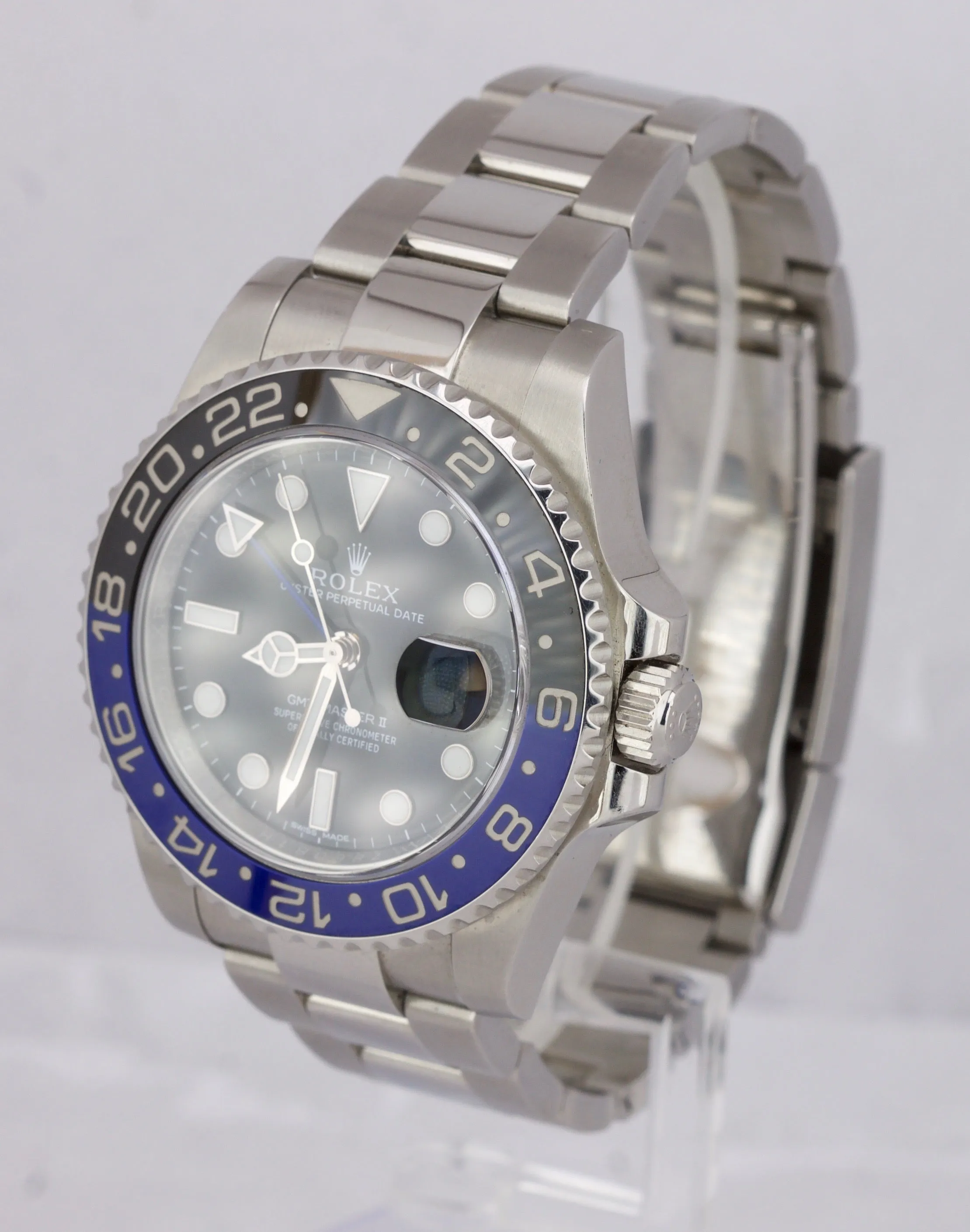2016 Rolex GMT Master II Batman Blue Black Ceramic Steel 116710 BLNR Date Watch