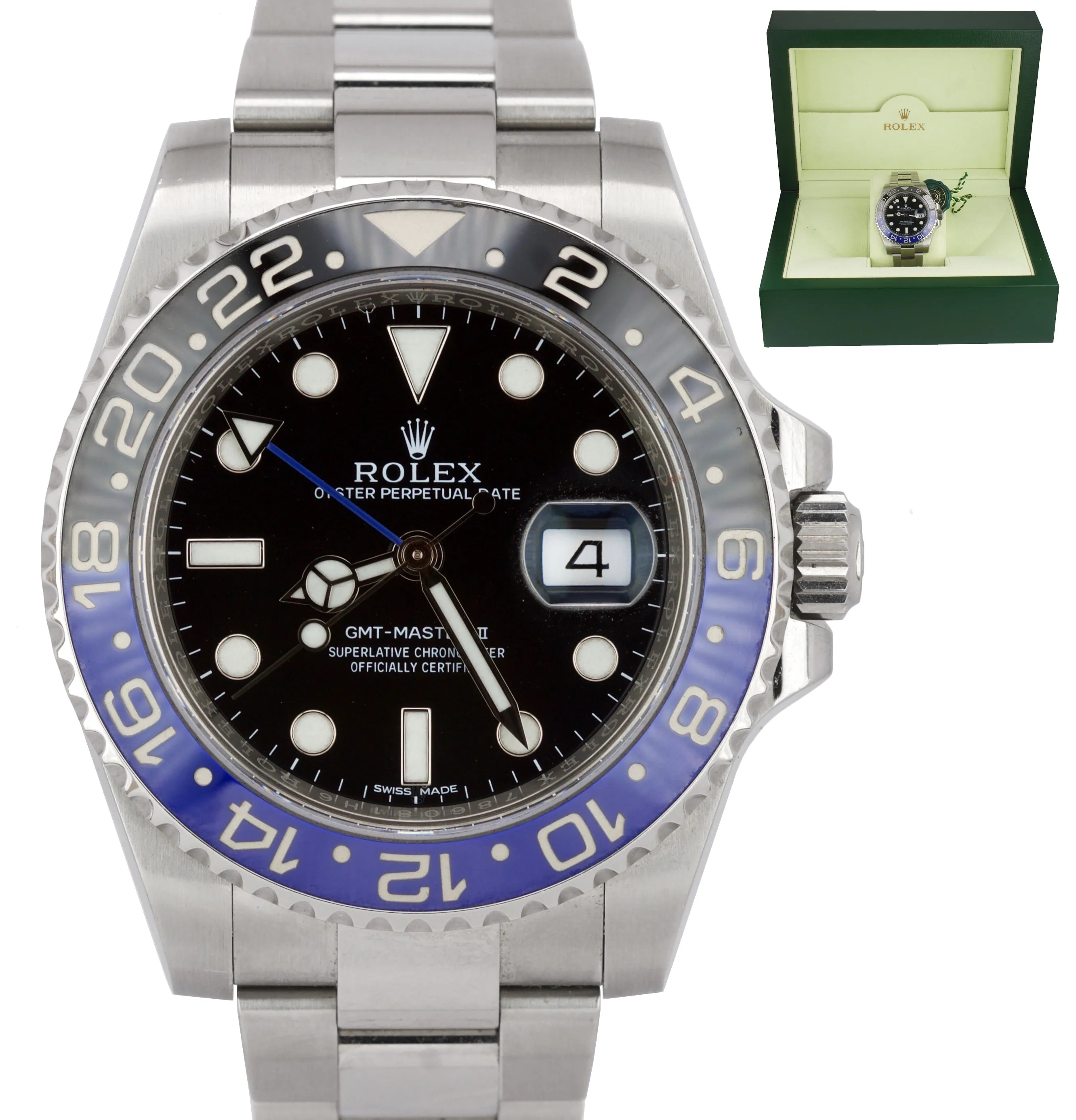 2016 Rolex GMT Master II Batman Blue Black Ceramic Steel 116710 BLNR Date Watch