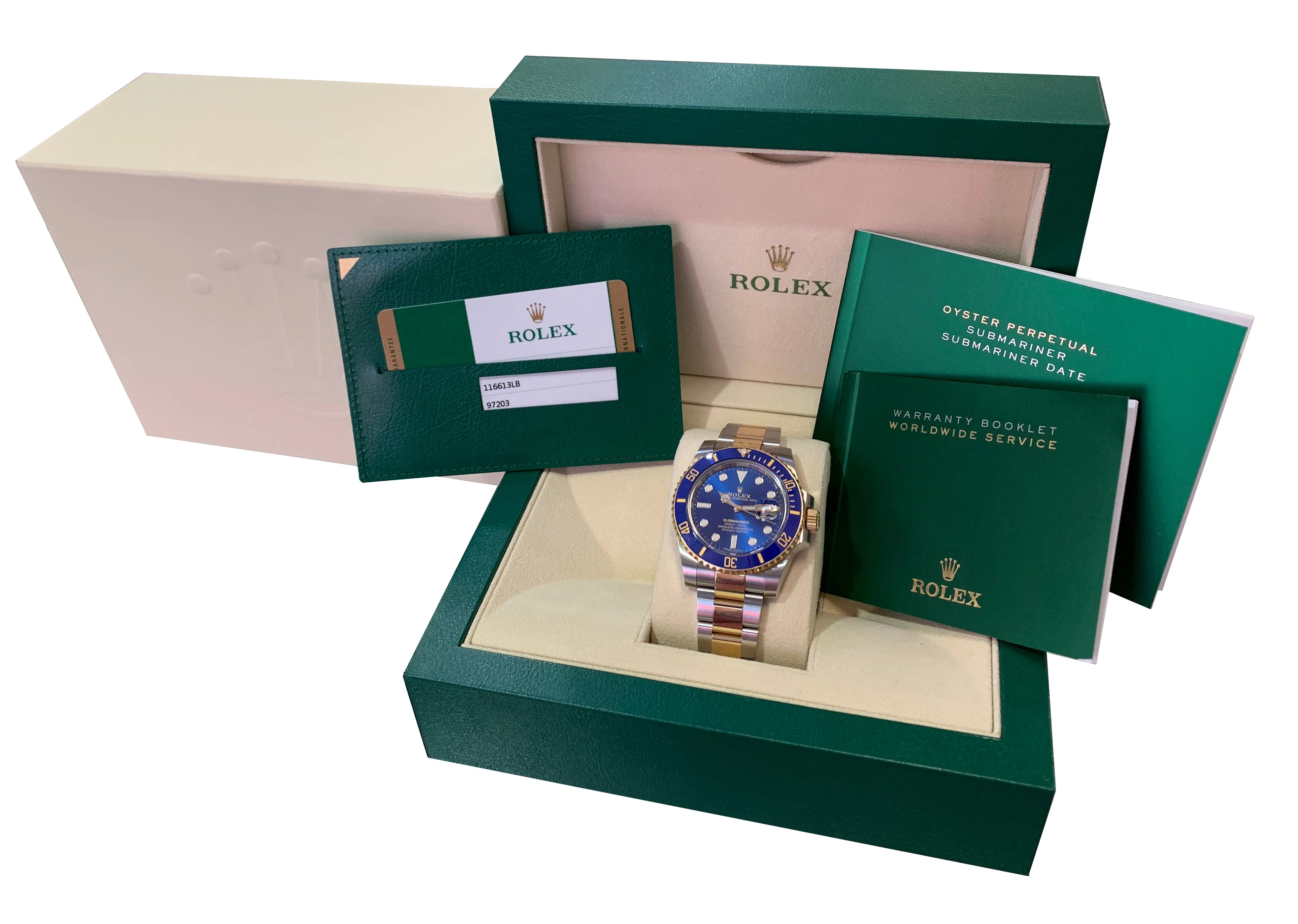 2017 Sunburst Rolex Submariner Ceramic 116613 LB Two-Tone Gold Blue Dive Watch