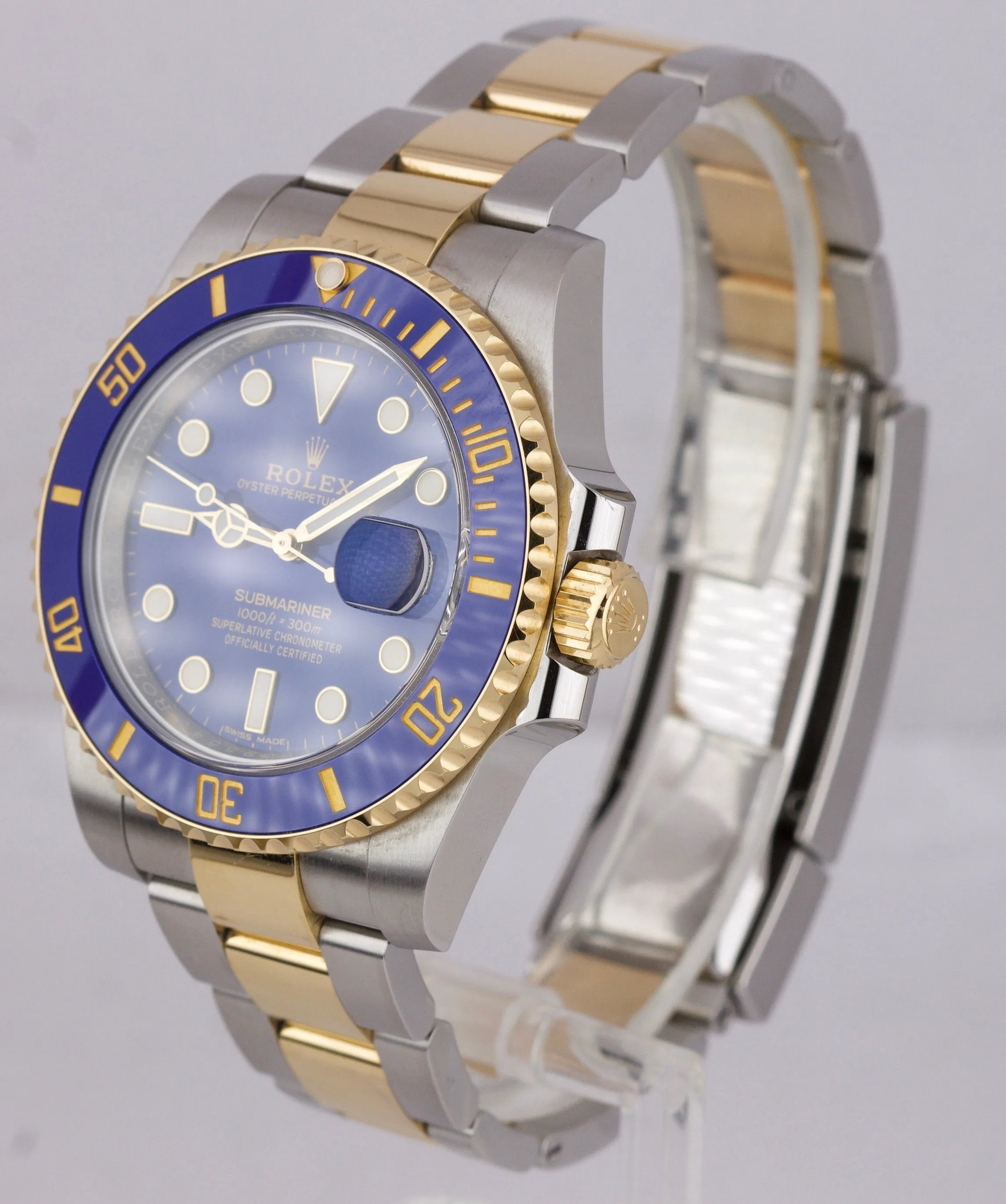 2017 Sunburst Rolex Submariner Ceramic 116613 LB Two-Tone Gold Blue Dive Watch