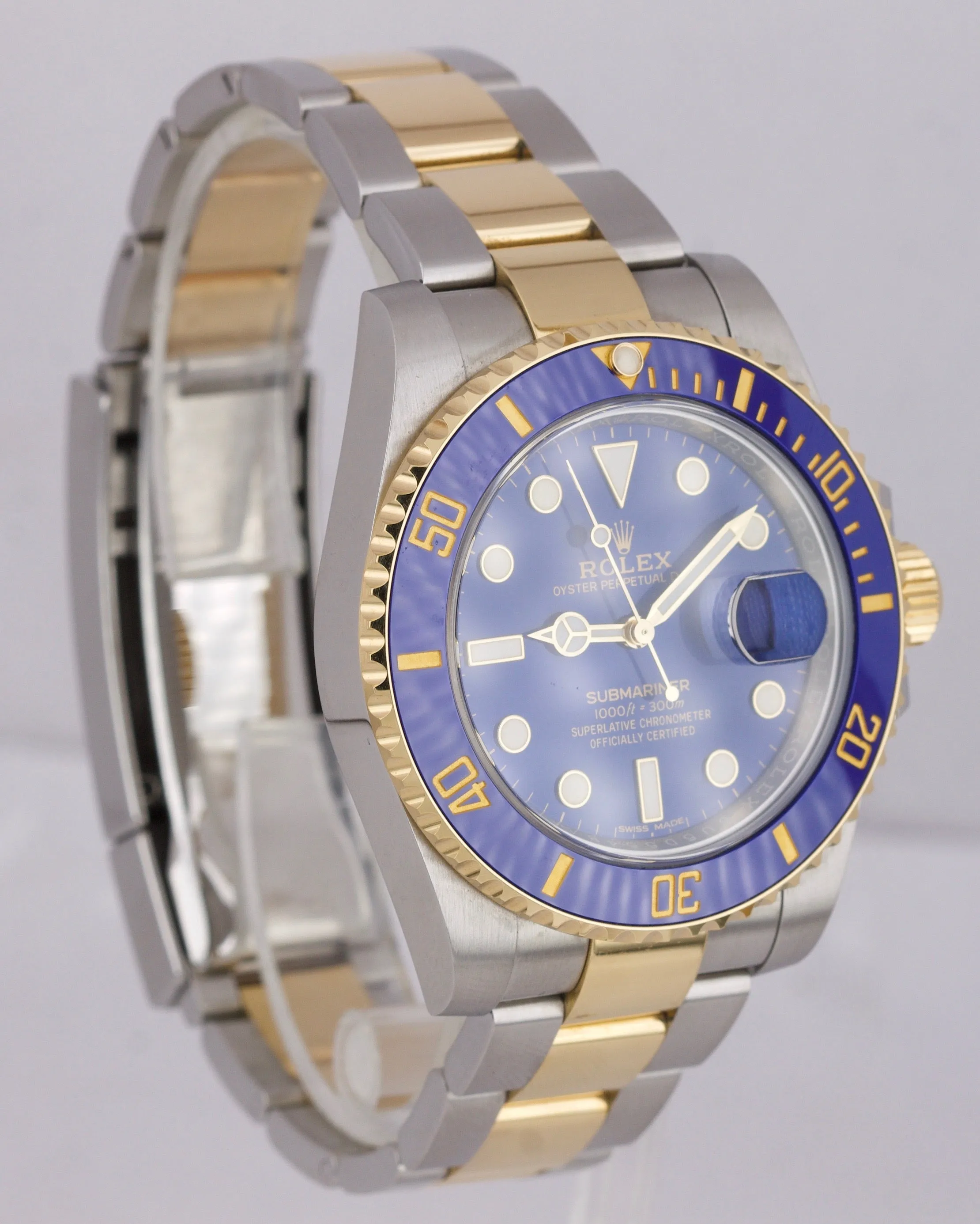 2017 Sunburst Rolex Submariner Ceramic 116613 LB Two-Tone Gold Blue Dive Watch