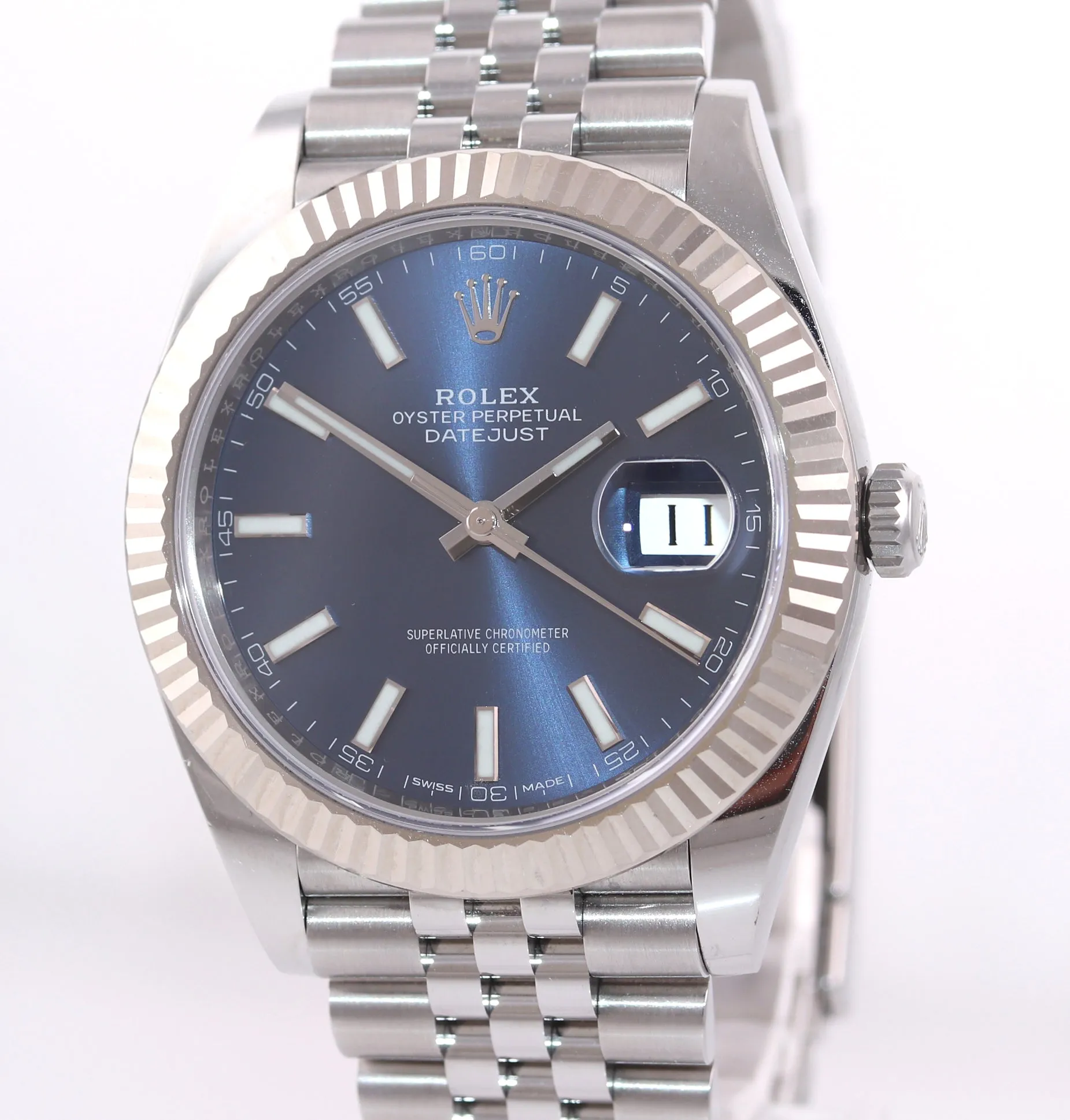 2018 MINT PAPERS Rolex DateJust 41 Blue Stick Super Jubilee Fluted 126334 Watch