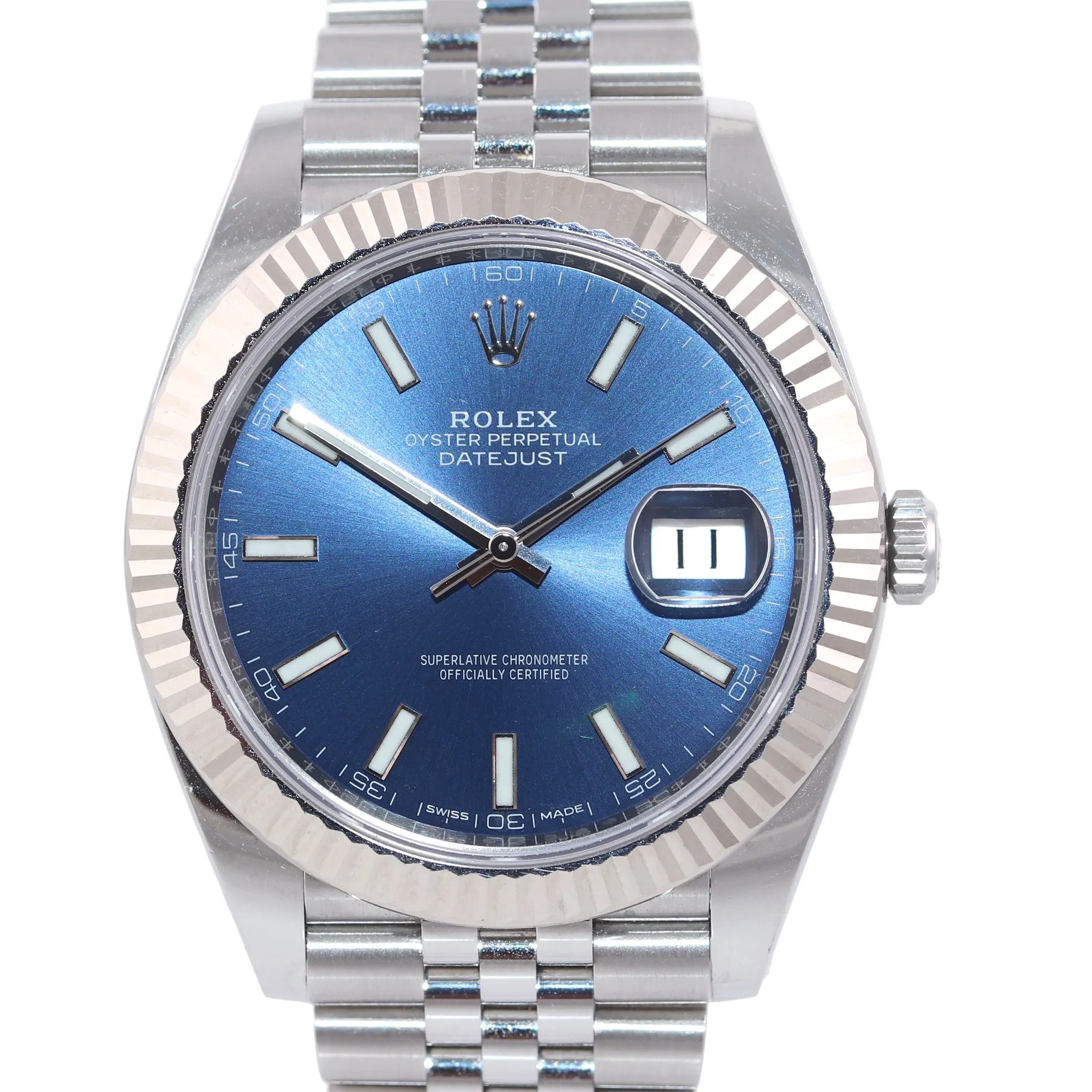 2018 MINT PAPERS Rolex DateJust 41 Blue Stick Super Jubilee Fluted 126334 Watch