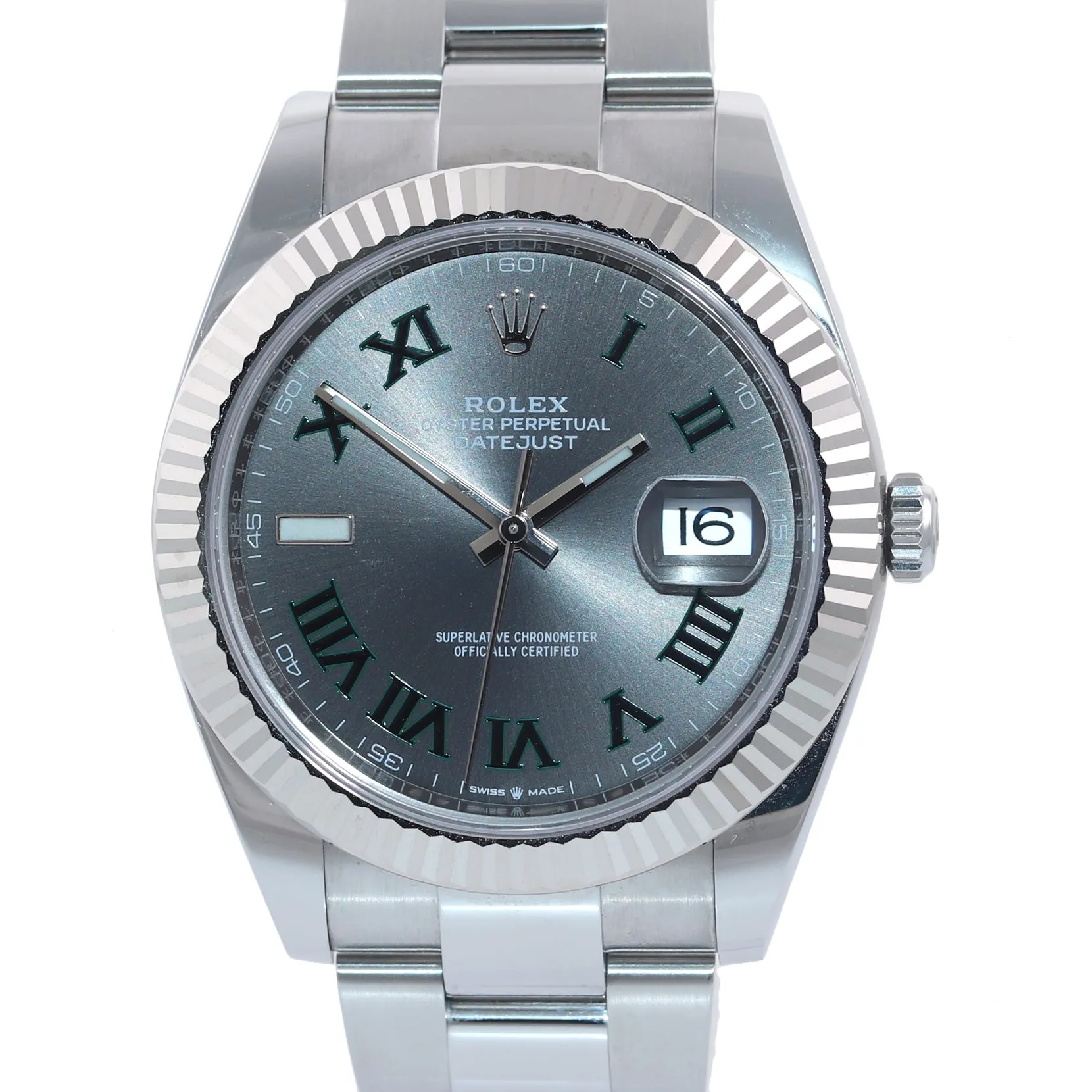 2018 PAPERS Rolex DateJust 41 Wimbledon Dial 126334 Steel Fluted Oyster Watch