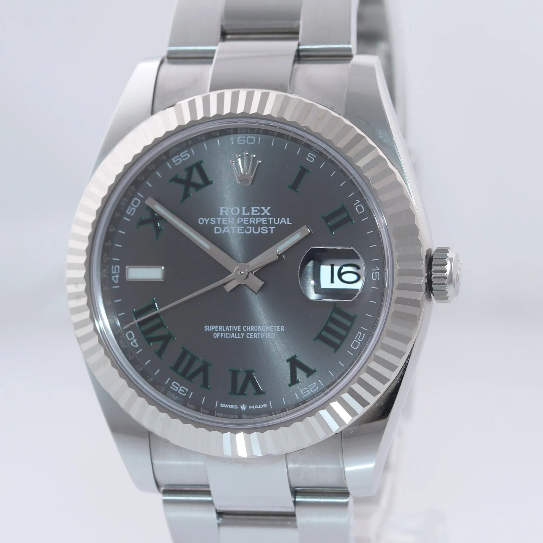2018 PAPERS Rolex DateJust 41 Wimbledon Dial 126334 Steel Fluted Oyster Watch