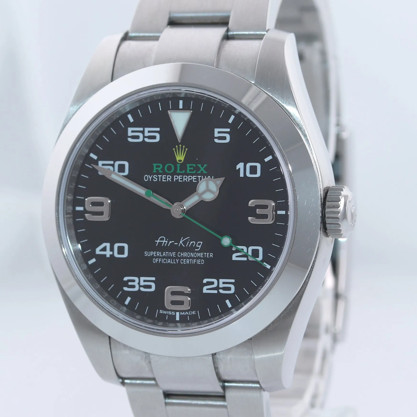 2019 NEW PAPERS Rolex Air King Black Arabic Dial 40mm Steel Oyster Watch Box