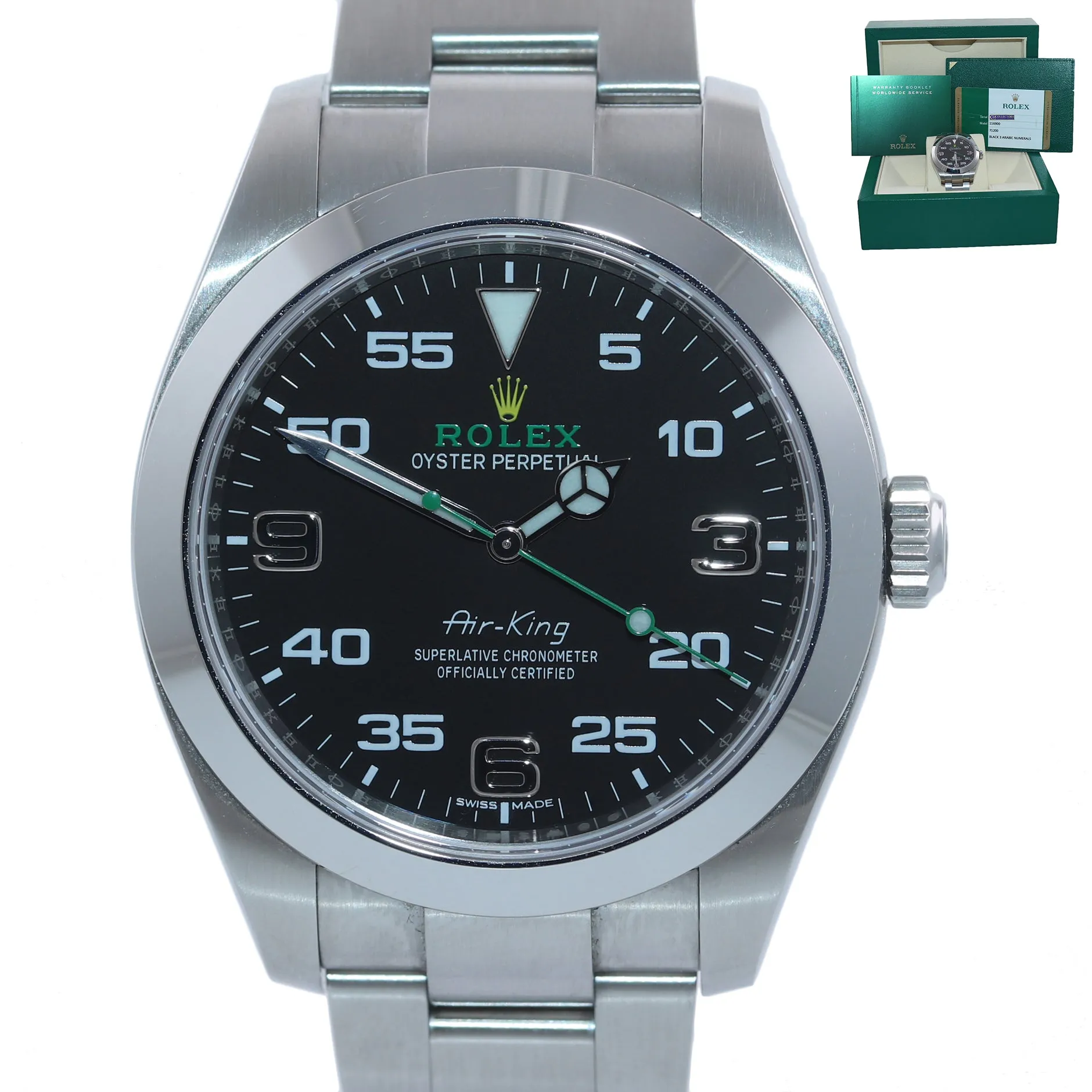 2019 NEW PAPERS Rolex Air King Black Arabic Dial 40mm Steel Oyster Watch Box