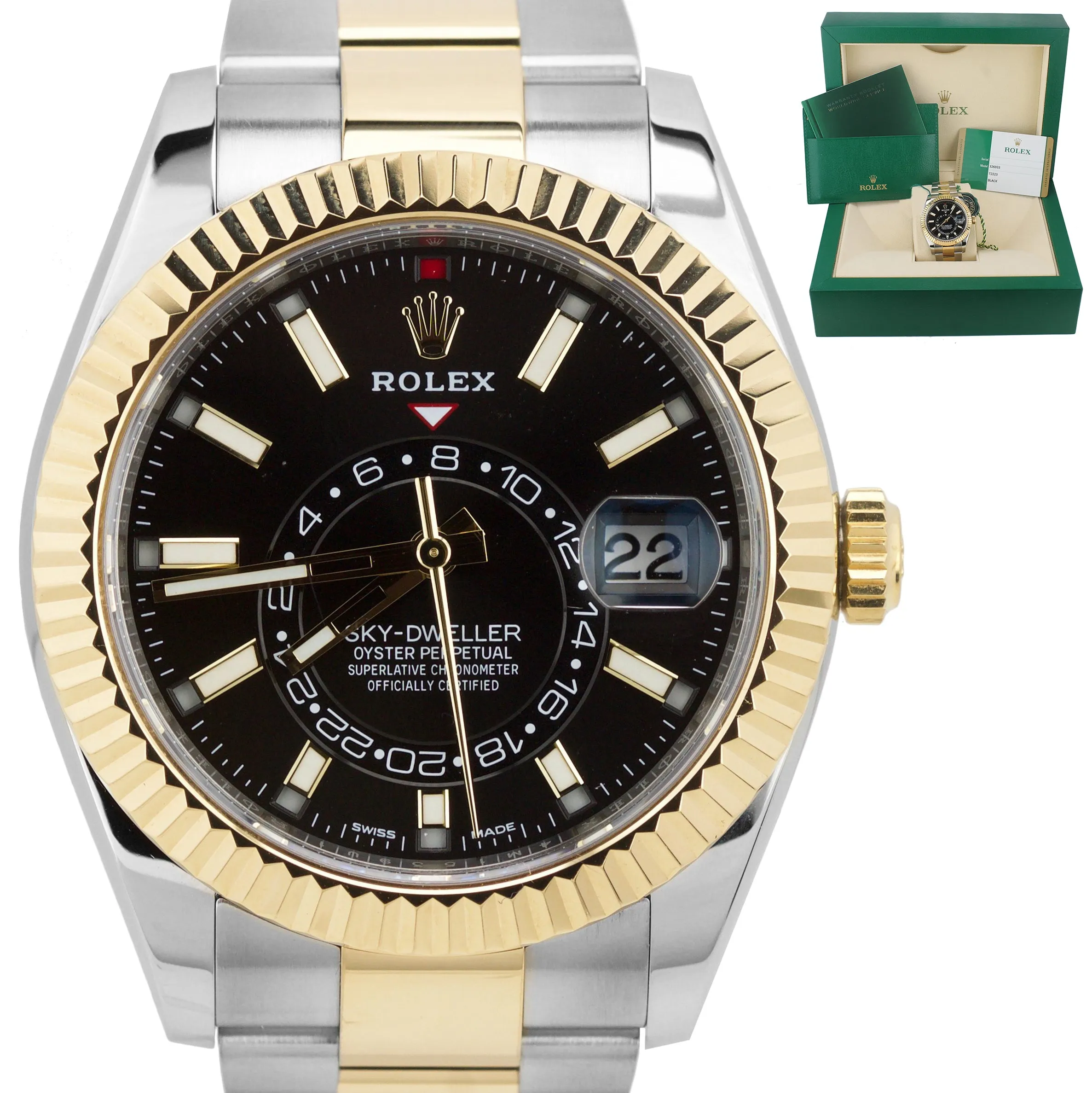 2019 Rolex Sky-Dweller 326933 Black 18K Two Tone Gold Stainless 42mm Watch Box