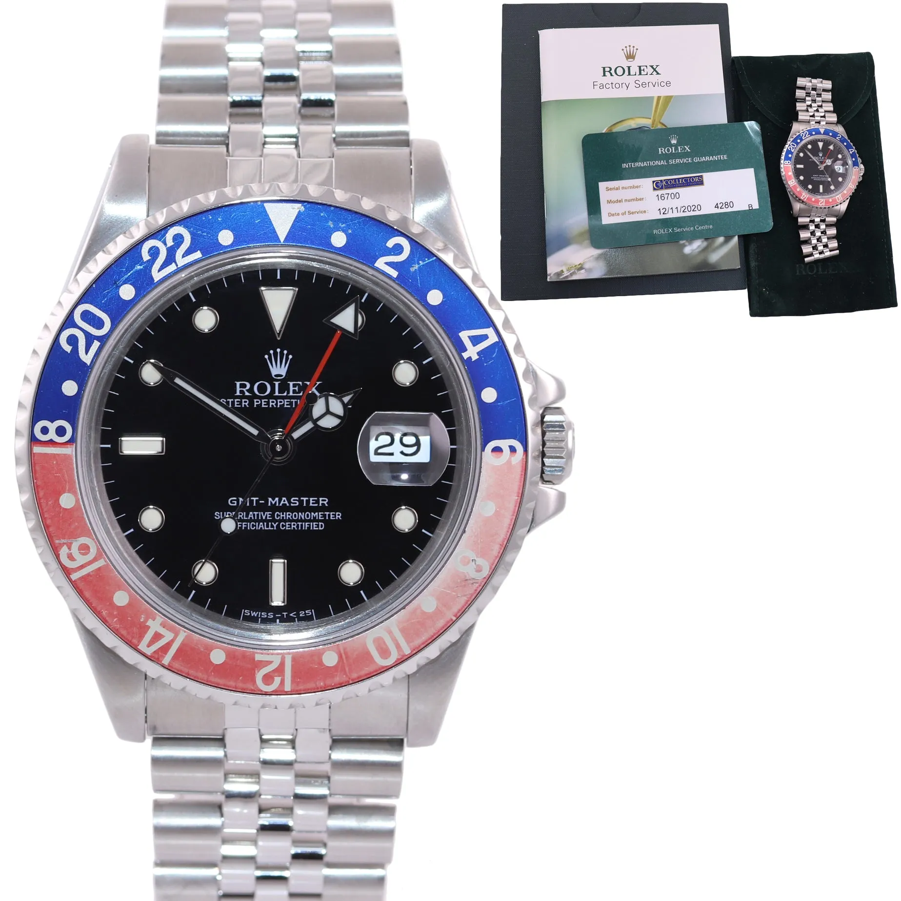 2020 RSC PAPERS Rolex GMT-Master Tritium Pepsi Blue Red Steel Jubilee 16700 Watc