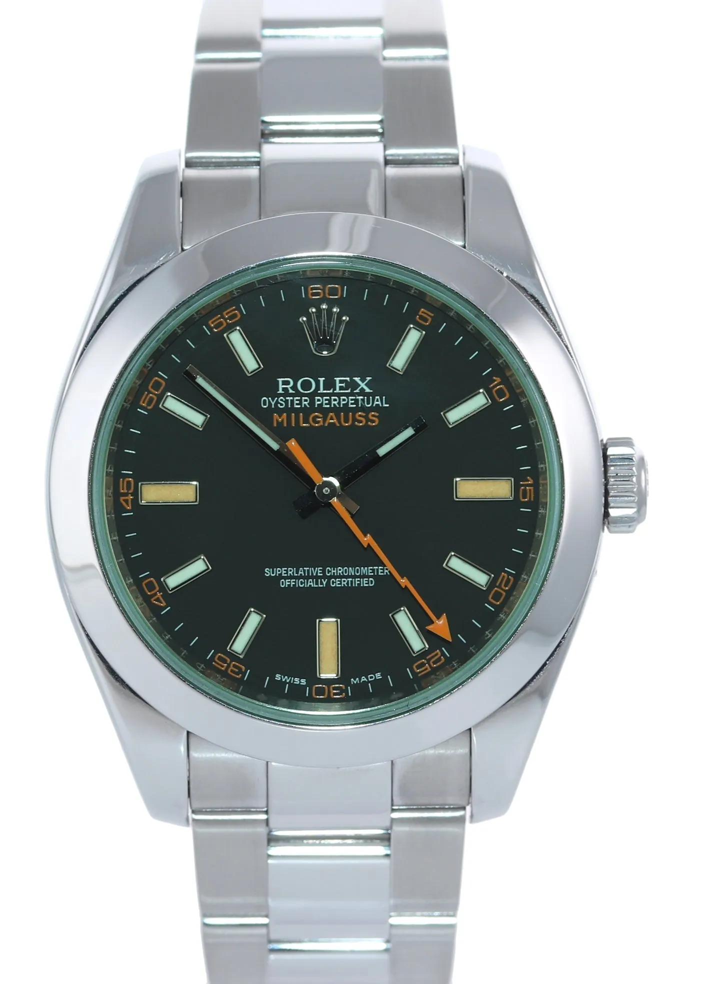 2022 MINT Rolex Milgauss Green Anniversary Orange Black 116400GV Steel Watch Box