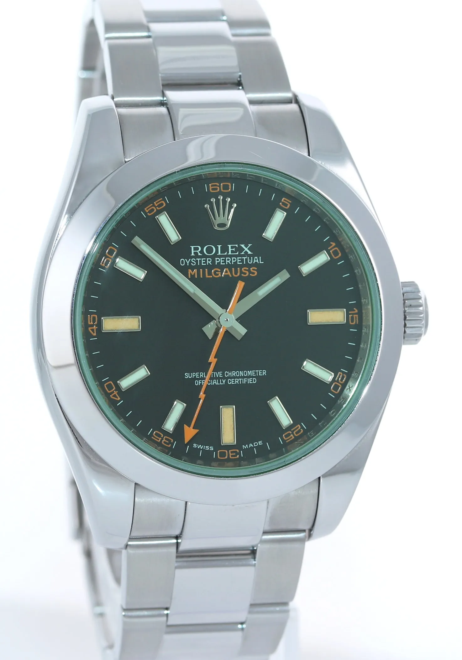 2022 MINT Rolex Milgauss Green Anniversary Orange Black 116400GV Steel Watch Box