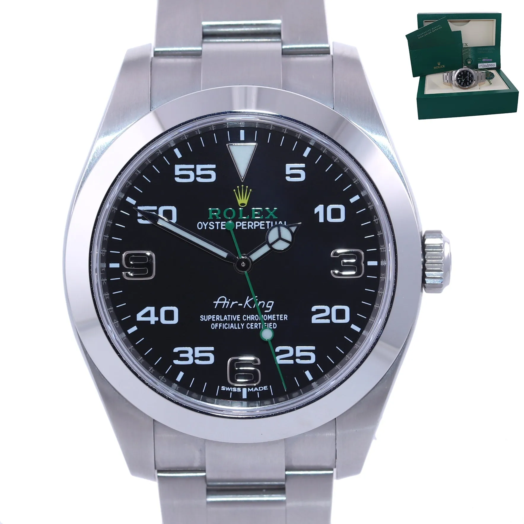 2022 PAPERS BRAND NEW Rolex Air-King 116900 Green Arabic 40mm Steel Watch Box