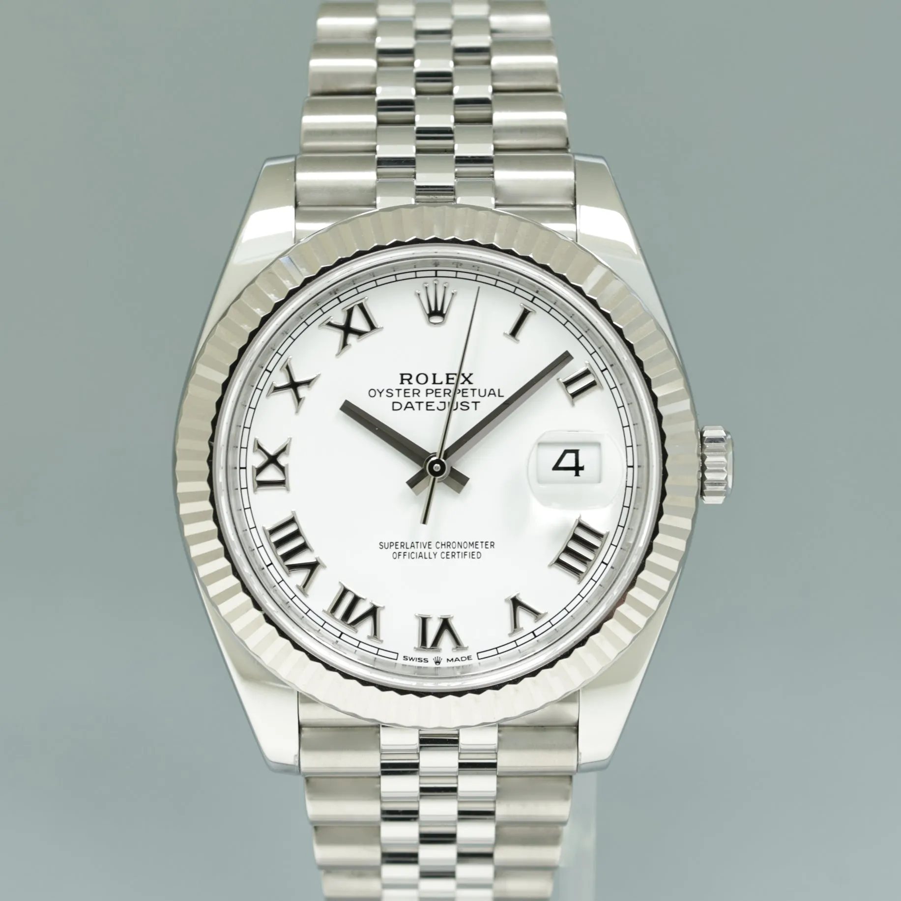 2023 MINT Rolex DateJust 126334 White Roman Jubilee White Gold Fluted 41mm Watch