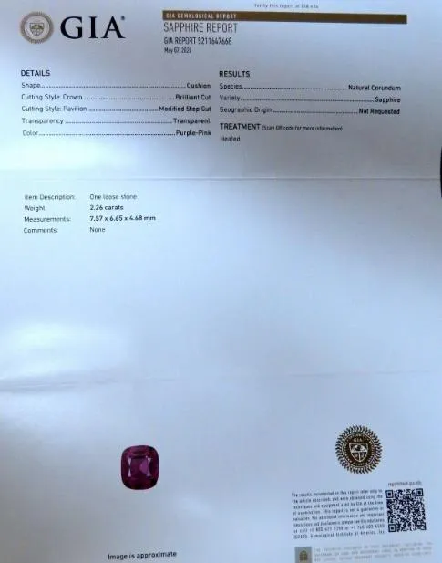 2.26ct GIA Certified Natural Purple Pink Sapphire Diamonds Ring 14kt Gold #12339