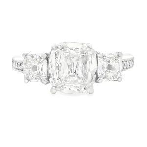 2.31ct Three Stone Cushion Cut Diamond Platinum Engagement Ring