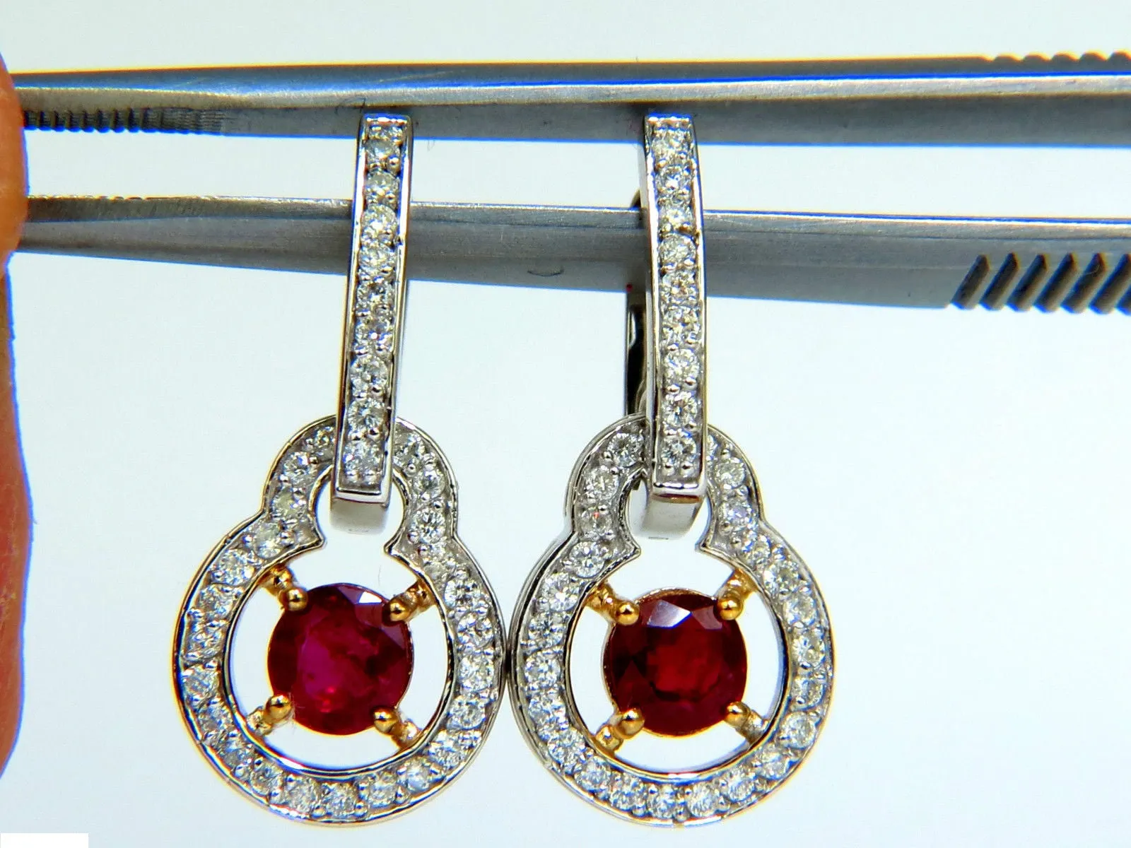 2.40CT NATURAL FINE GEM RED RUBY DIAMOND EARRINGS DANGLE HOOP 14KT