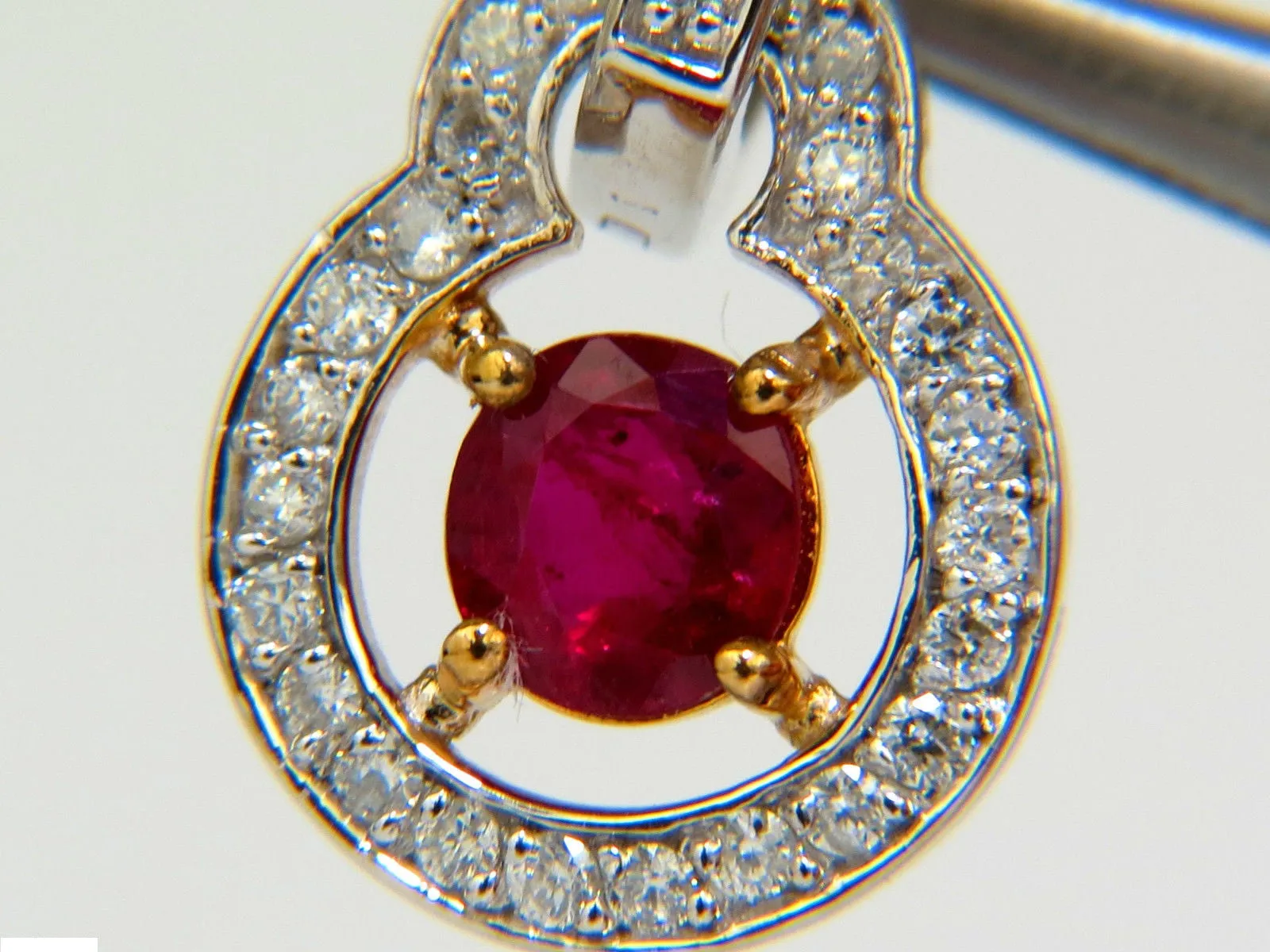 2.40CT NATURAL FINE GEM RED RUBY DIAMOND EARRINGS DANGLE HOOP 14KT