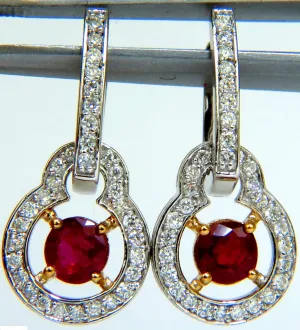 2.40CT NATURAL FINE GEM RED RUBY DIAMOND EARRINGS DANGLE HOOP 14KT