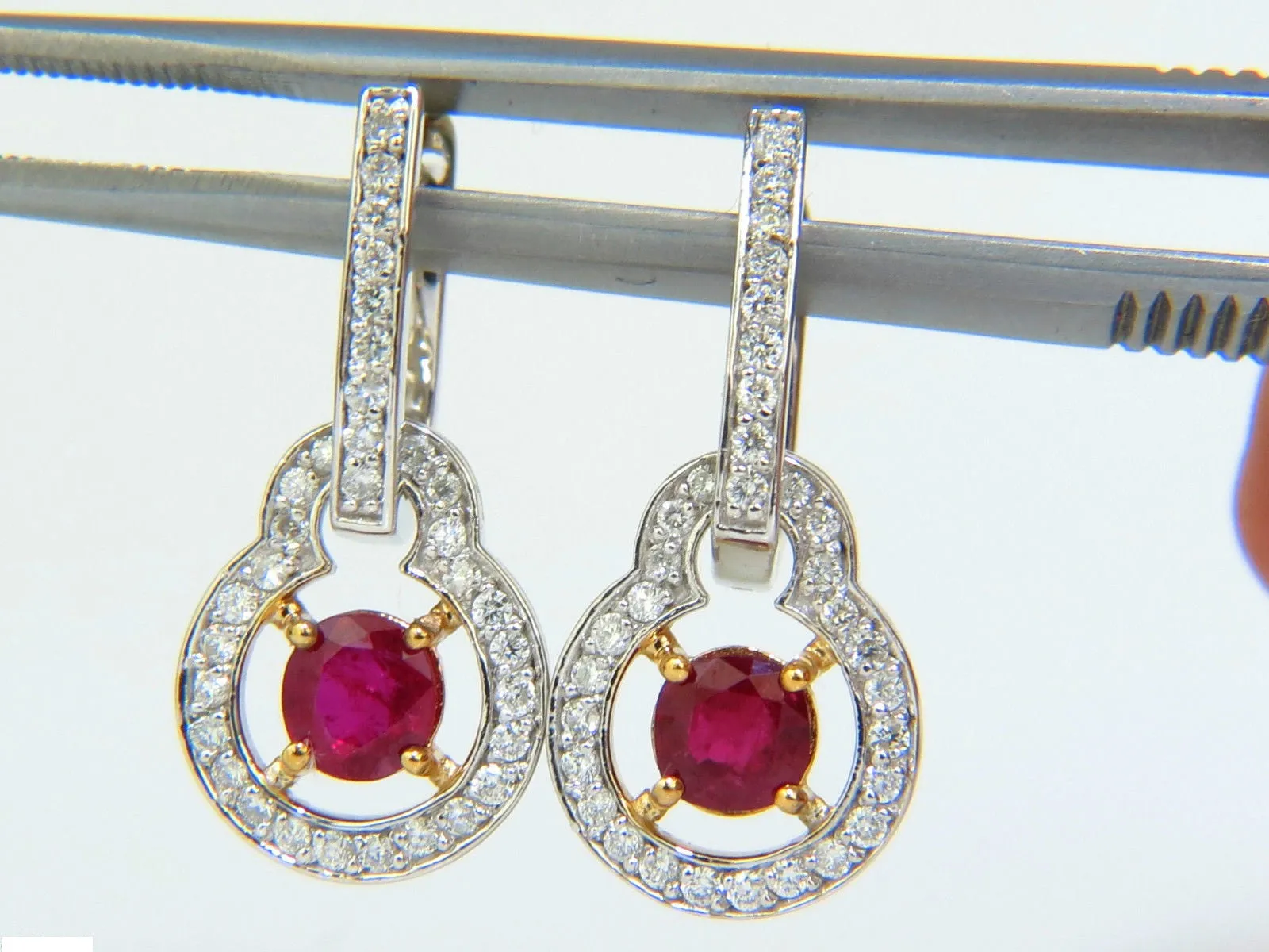 2.40CT NATURAL FINE GEM RED RUBY DIAMOND EARRINGS DANGLE HOOP 14KT