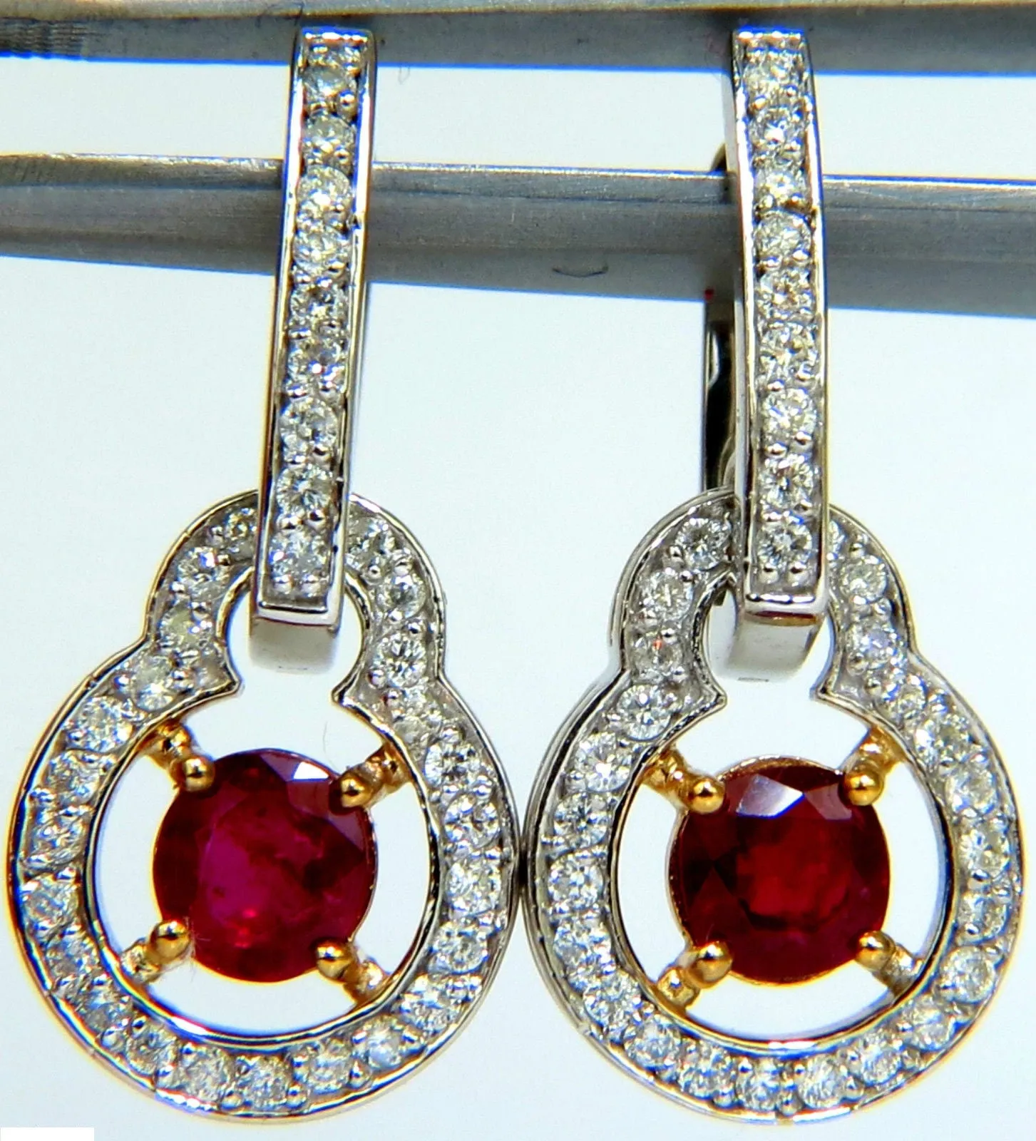 2.40CT NATURAL FINE GEM RED RUBY DIAMOND EARRINGS DANGLE HOOP 14KT