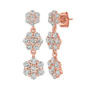 2.50 Carat Natural Diamond Flower Drop Earrings G SI 14K Rose Gold