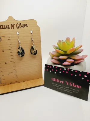 261 Black Marbled Teardrop Dangle Earrings