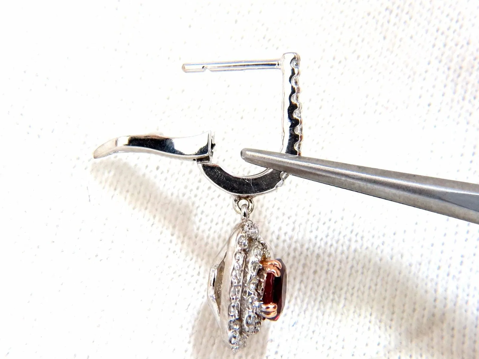 2.70ct natural deep red ruby diamond double halo dangle earrings 14kt.