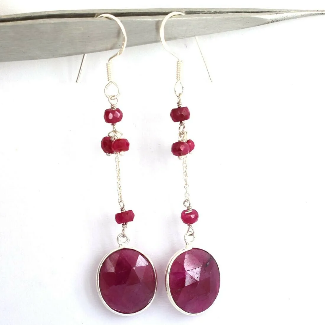 29.35 Cts Unique Natural African Ruby Gemstone 925 Sterling Silver Earrings