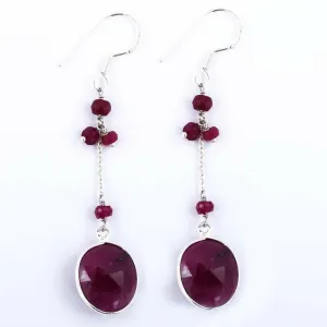 29.35 Cts Unique Natural African Ruby Gemstone 925 Sterling Silver Earrings